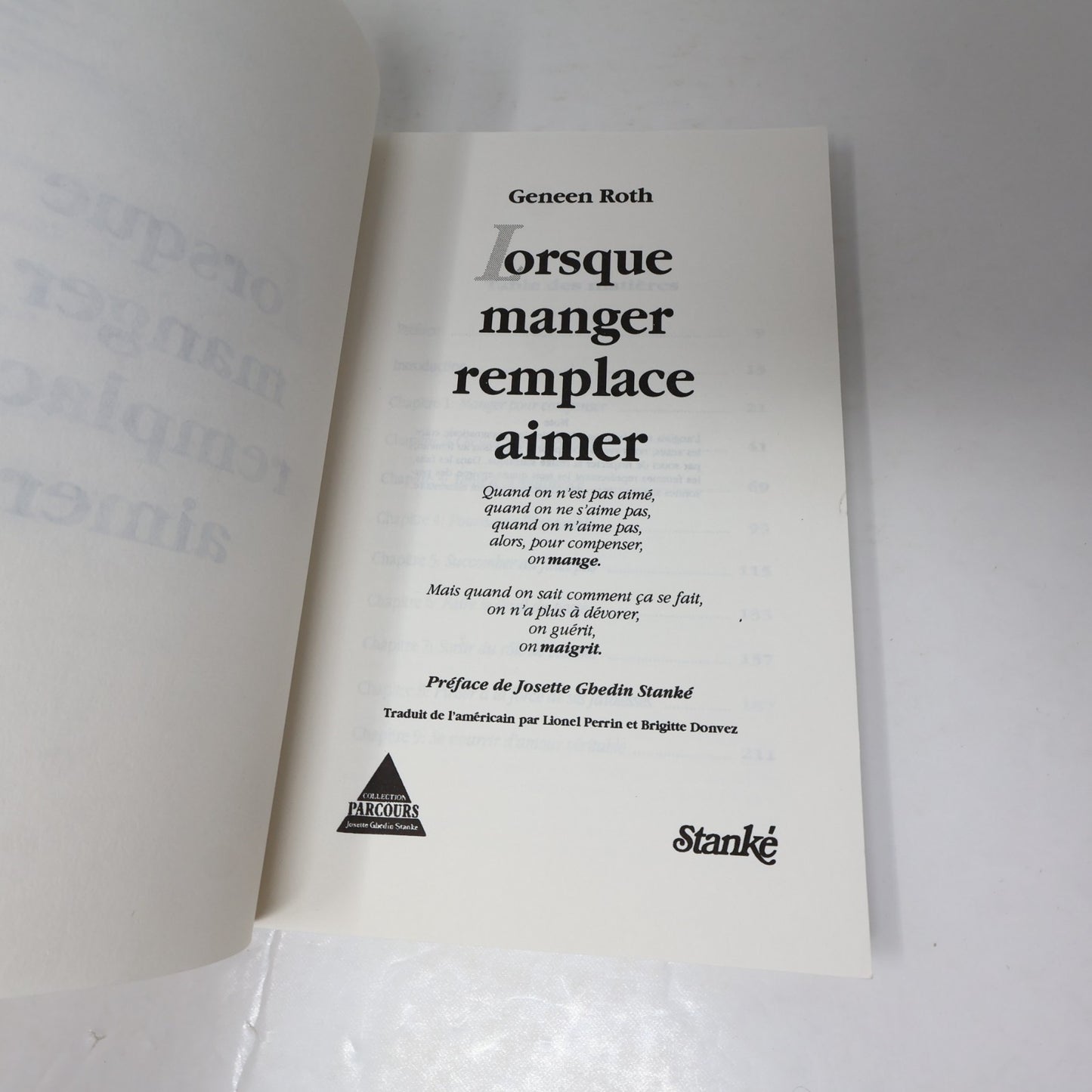 Lorsque Manger Remplace Aimer Geneen Roth Stanké 1991 PB Français French Santé