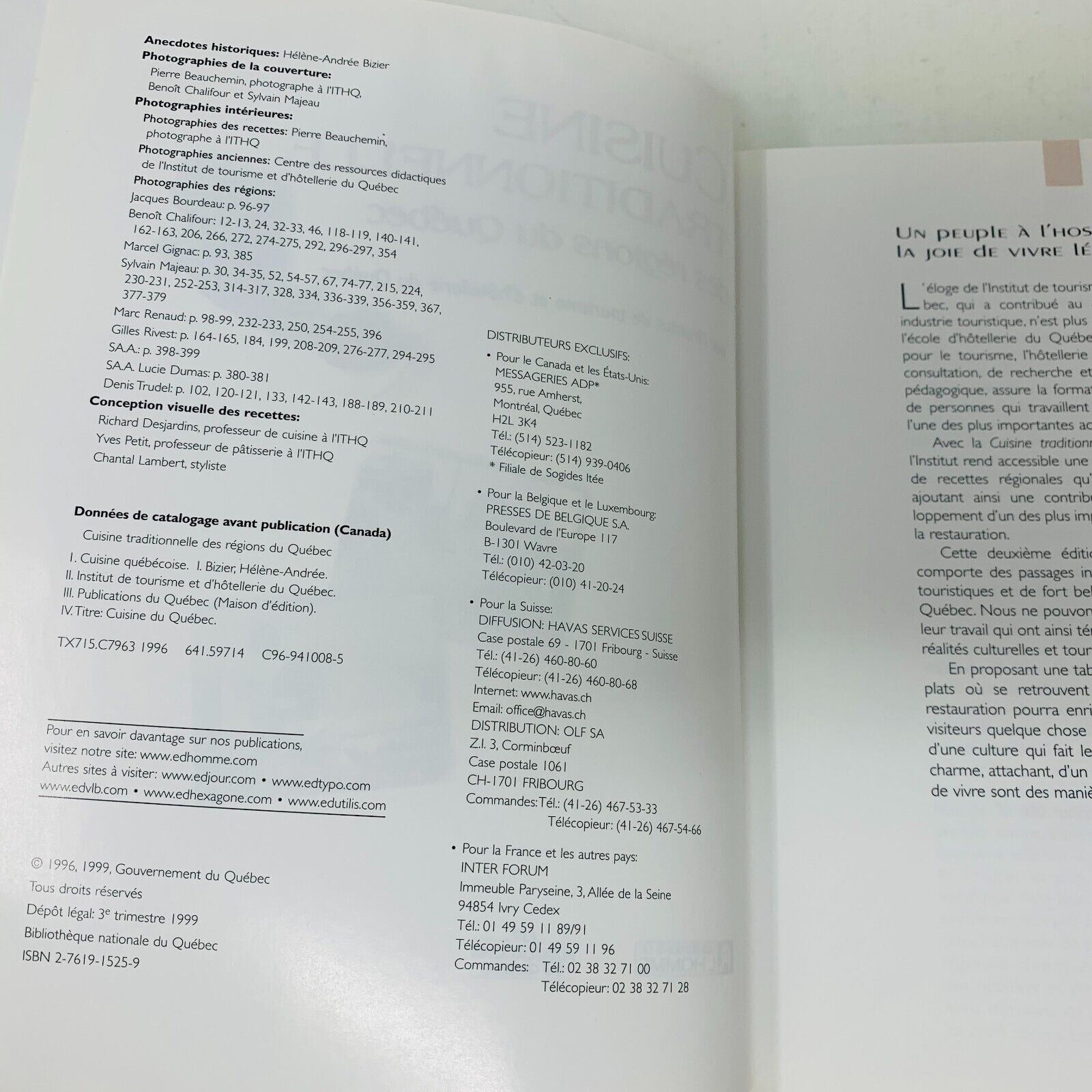1999 Cuisine Traditionnelle des Régions du Québec Livre Recettes ITHQ Français