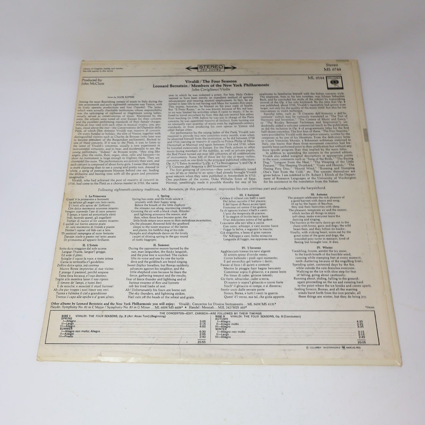 Vivaldi Leonard Bernstein The Four Seasons Op. 8 John Corigliano Record MS 6744