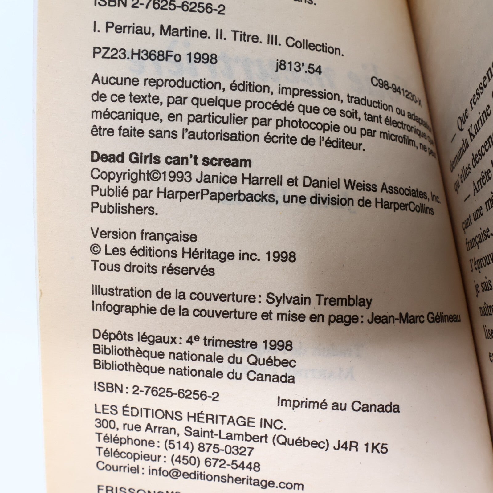 1998 Folie Meurtrière Frissons #83 de Janice Harrell Paperback PB EH Enfants 90s