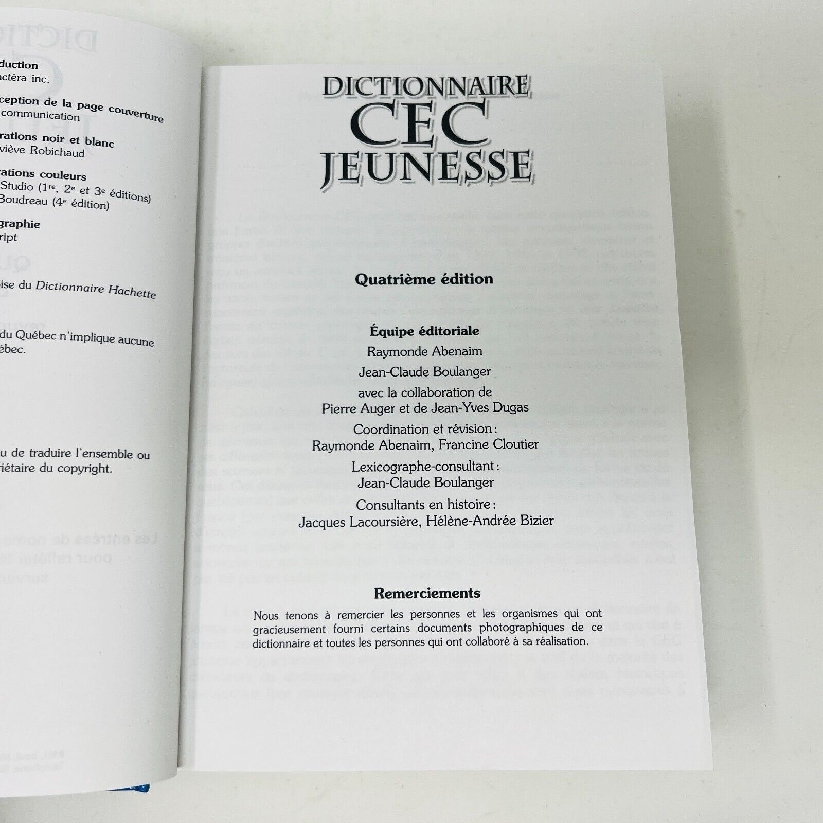 1999 Dictionnaire CEC Jeunesse Abenaim/Boulanger/Robichaud 4e Édition Français