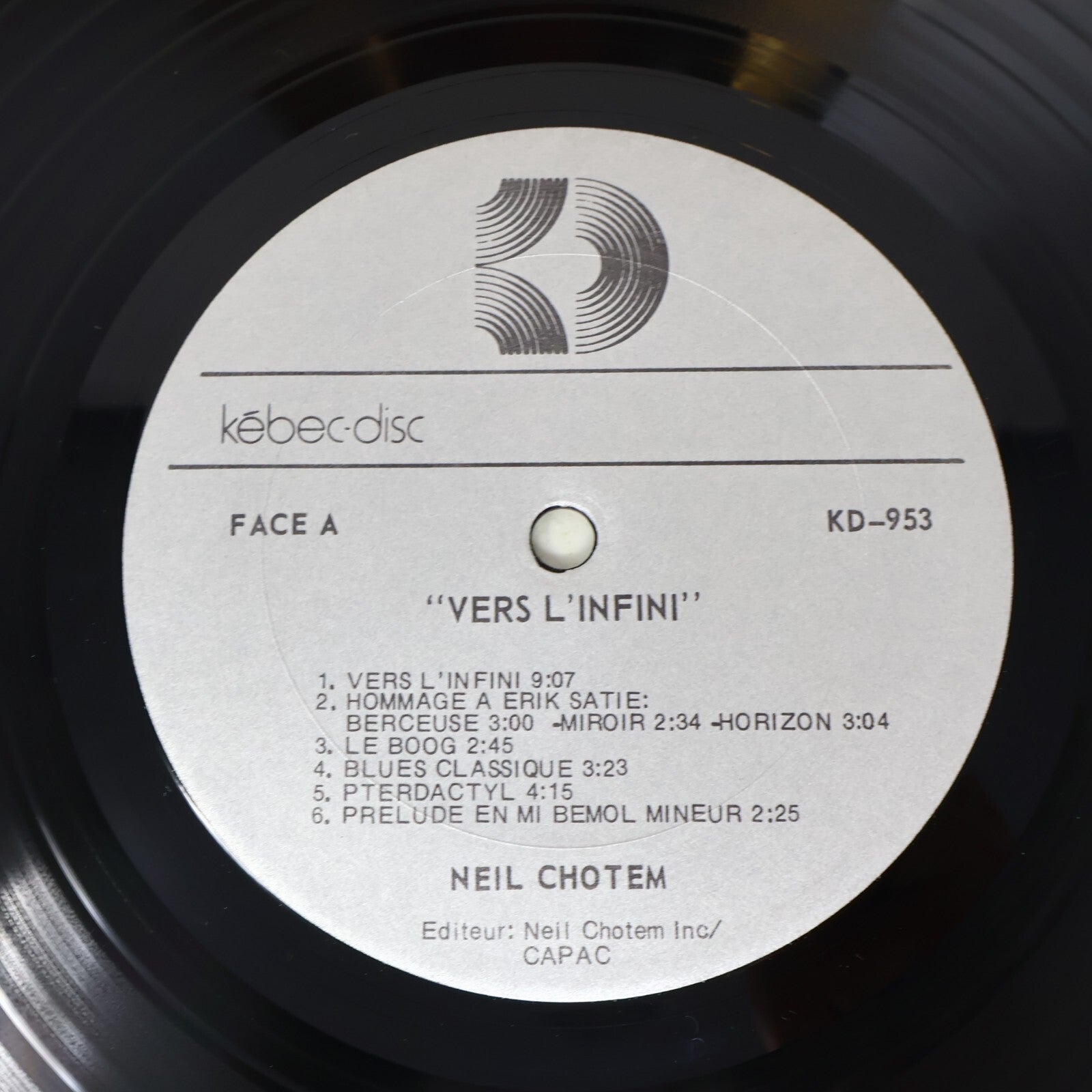 Neil Chotem Vers L'infini 1978 Kébec-Disc Disque LP Record Vinyl KD 953 Piano