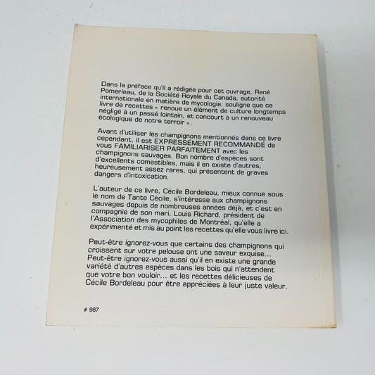 1978 Comment Apprêter les Champignons Sauvages Recettes Tante Cécile Bordeleau