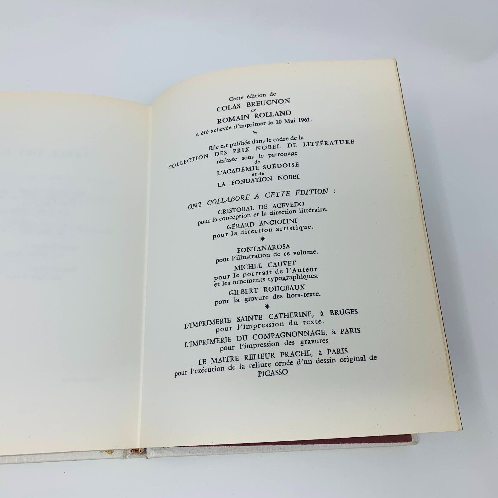 1961 Colas Breugnon Rombaldi Nobel Littérature Romain Rolland Picasso Cover