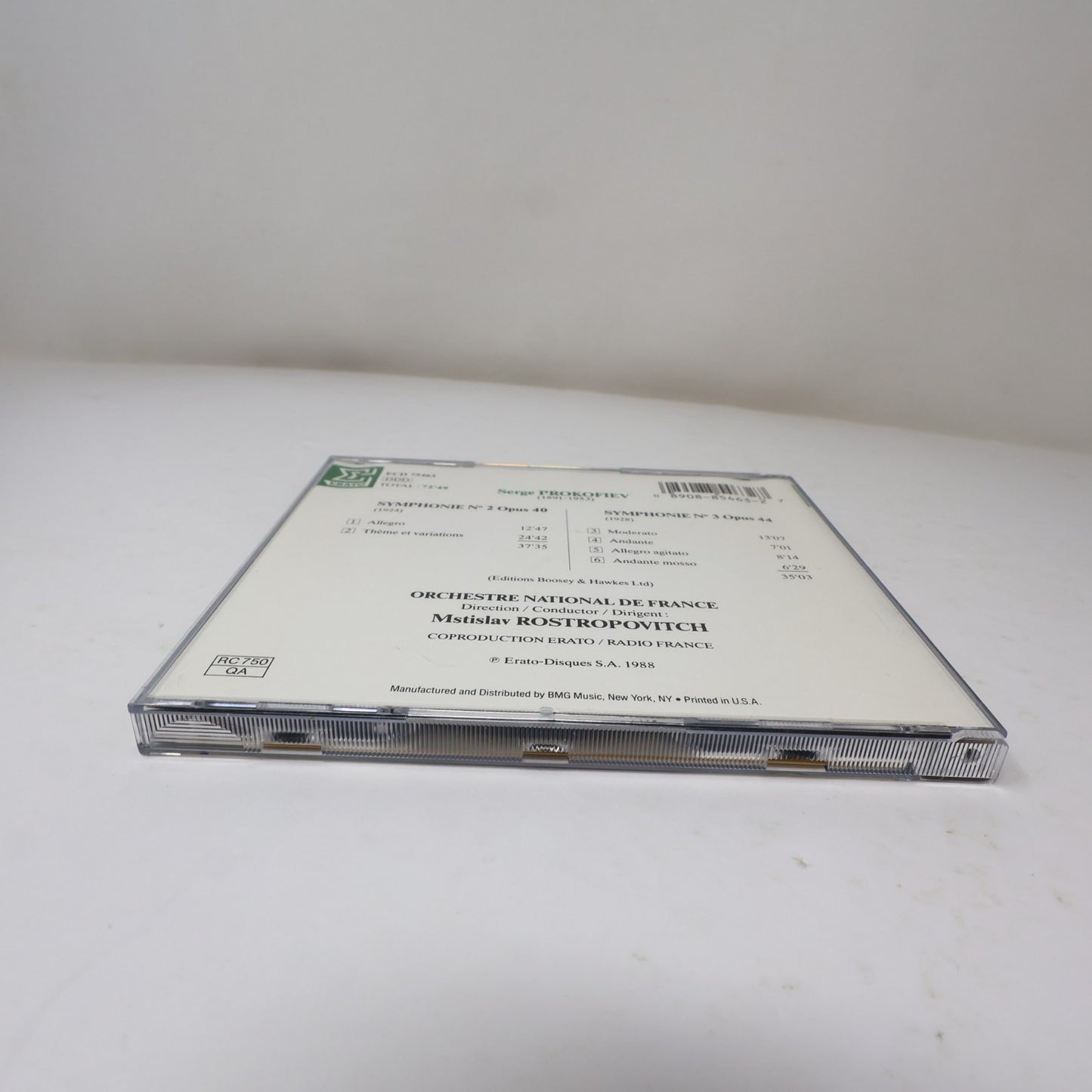 Prokofiev Symphonies N° 2 Op. 40 - N° 3 Op. 44 CD Mstislav Rostropovich Erato
