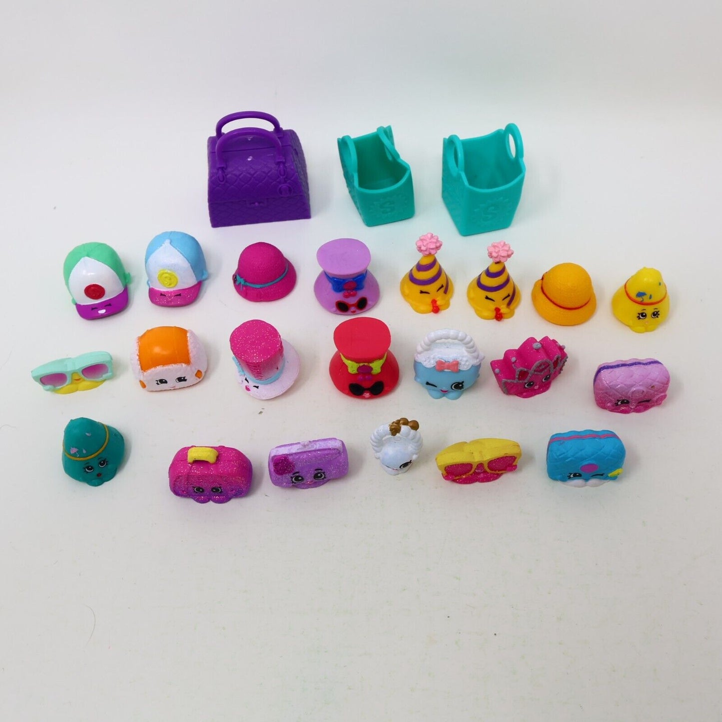 Lot of 21 Shopkins Figures Toys Mixed Sun Glasses Hat Hands Bag Baskets Moose