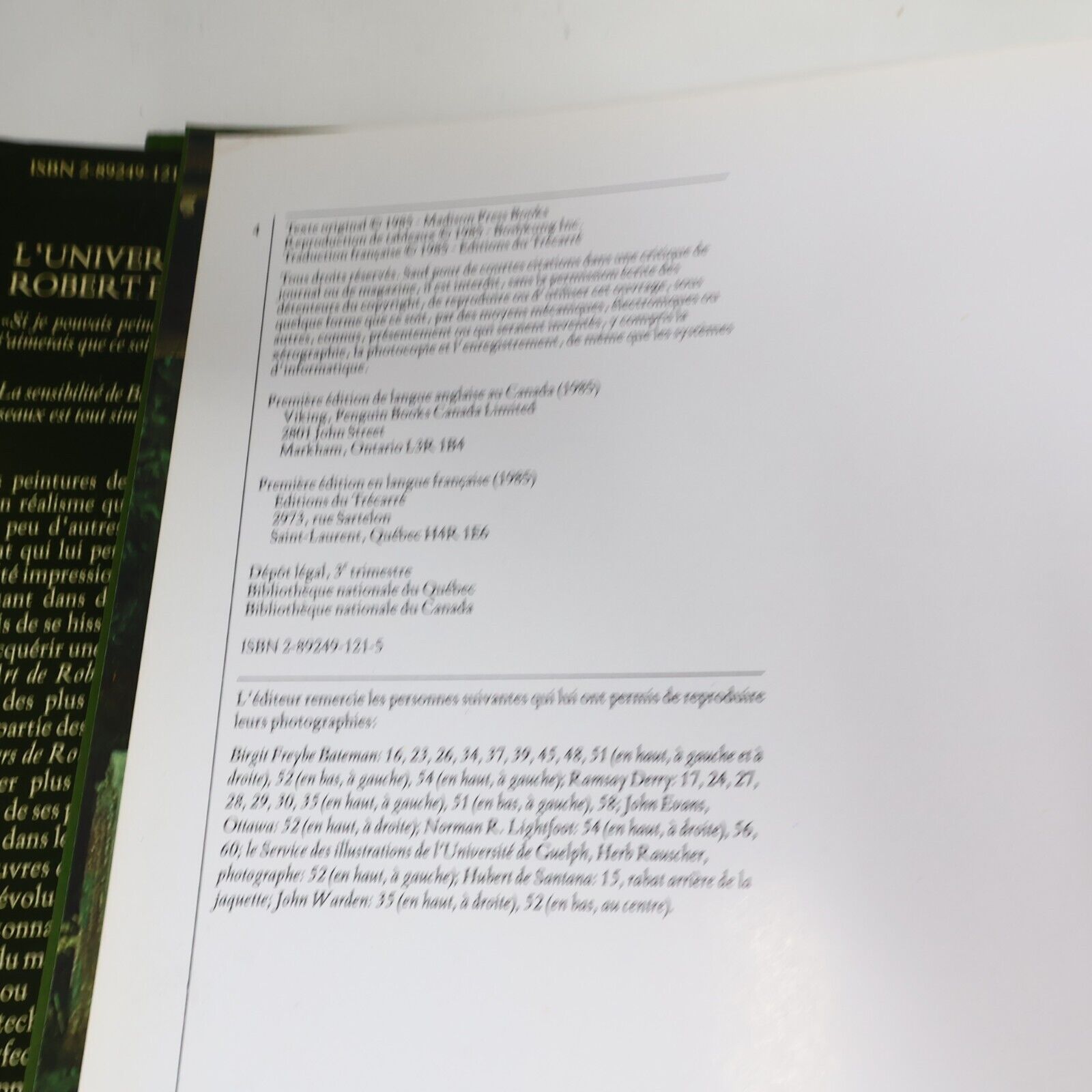 1985 L'Univers de Robert Bateman de Ramsay Derry Hardcover HC Trécarré Français