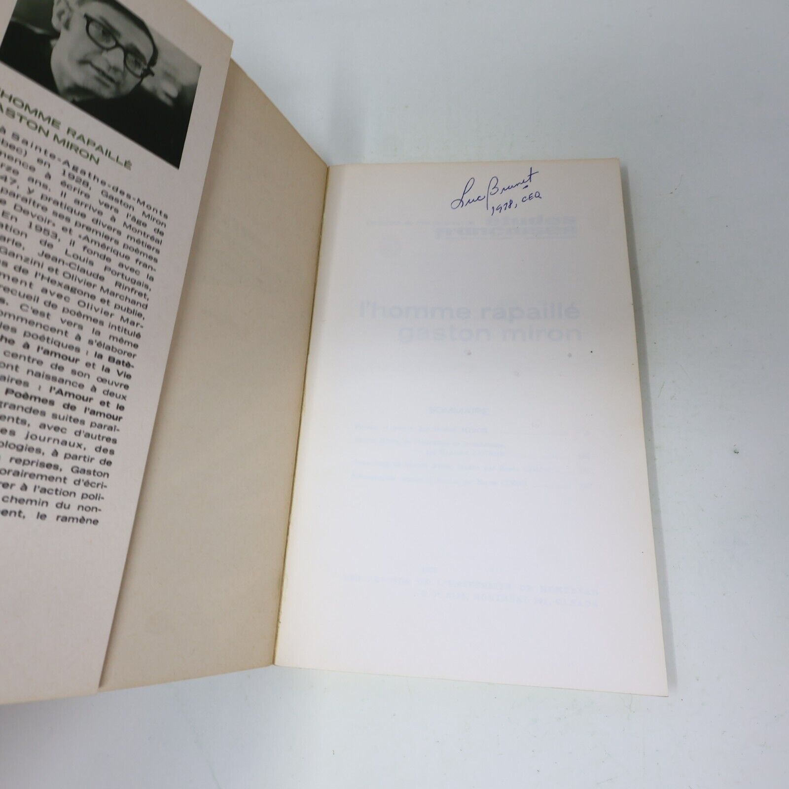 1978 L'Homme Rapaillé Gaston Miron Littérature Québécoise Poésie Français Livre