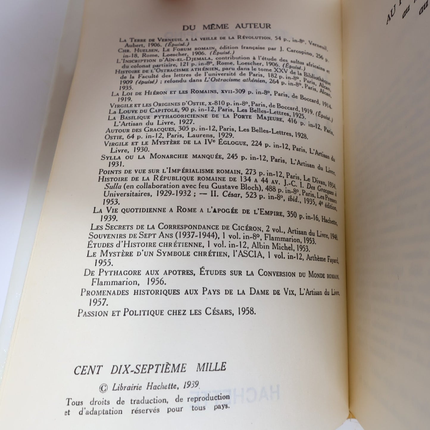 1963 La Vie Quotidienne à Rome à l'Apogée de l'Empire Jérôme Carcopino Hachette