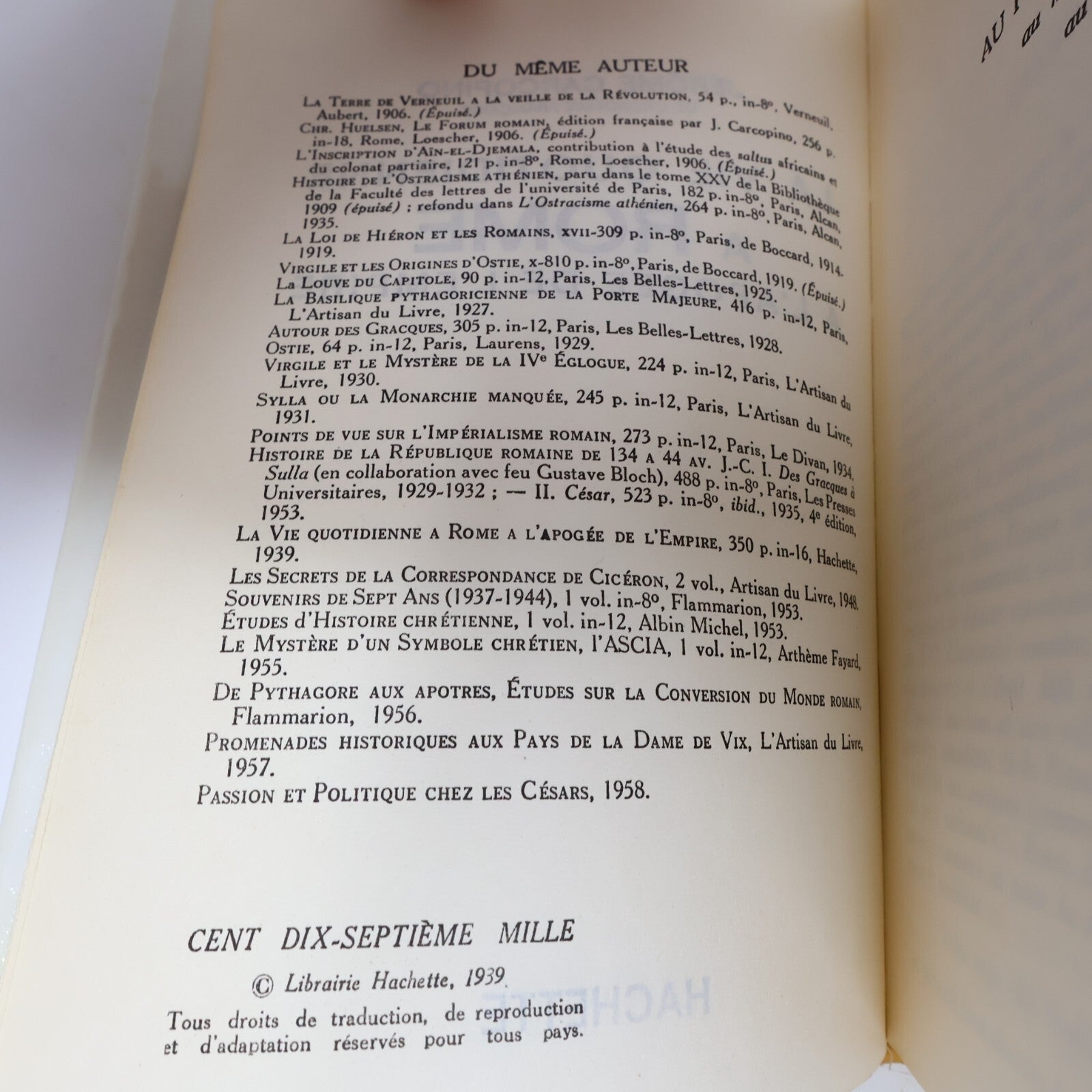 1963 La Vie Quotidienne à Rome à l'Apogée de l'Empire Jérôme Carcopino Hachette