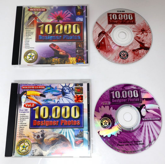 10,000 Designer Photos #1-2 CD-Rom Lot For Windows 95/98 Animals/Birds/Nature