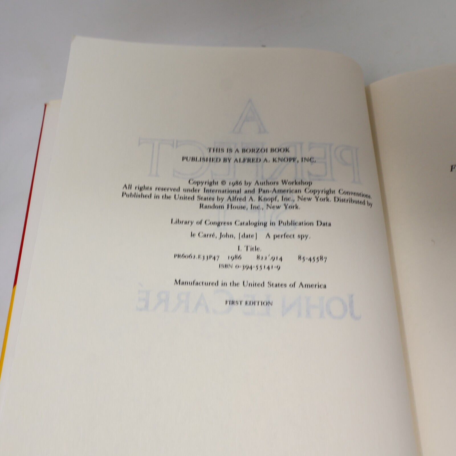 1986 A Perfect Spy John le Carré Thriller Mystery Espionage 1st Edition Knopf HC
