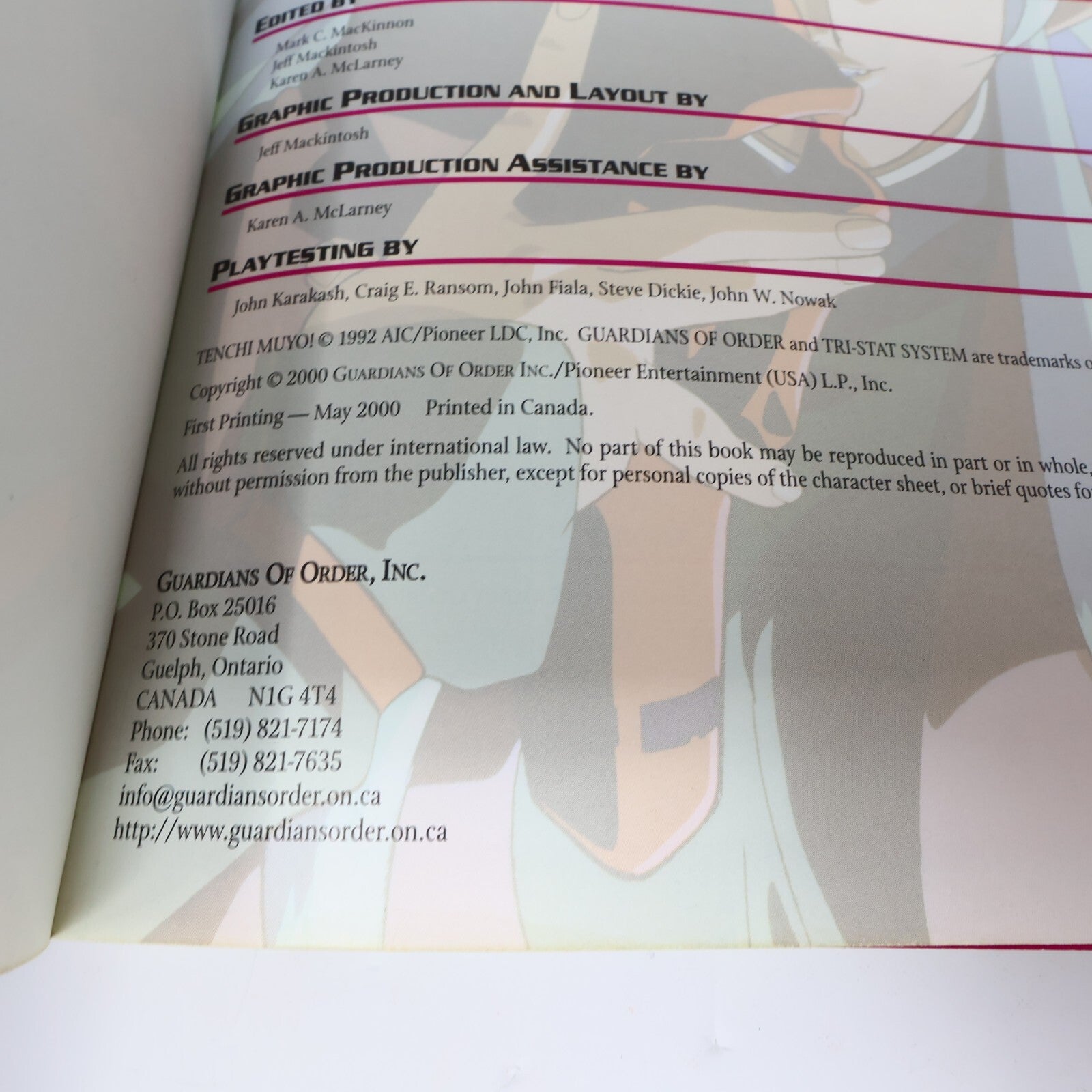 Tenchi Muyo! Role-Playing Game and Resource Book Guardians of Order 2000 Rpg PB