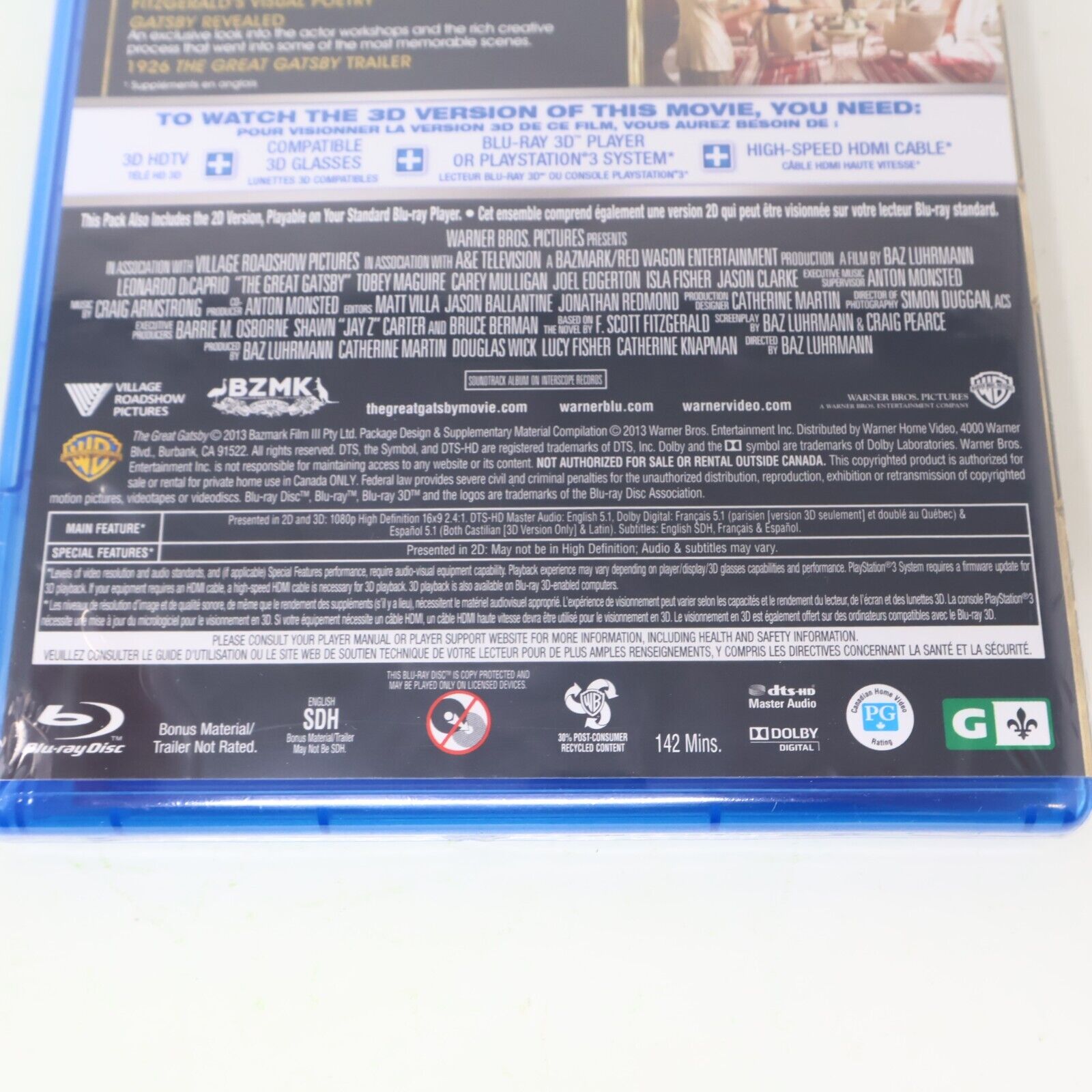 The Great Gatsby Blu-ray 3D/DVD 2013 NTSC 16:9 Factory Sealed Leonardo DiCaprio