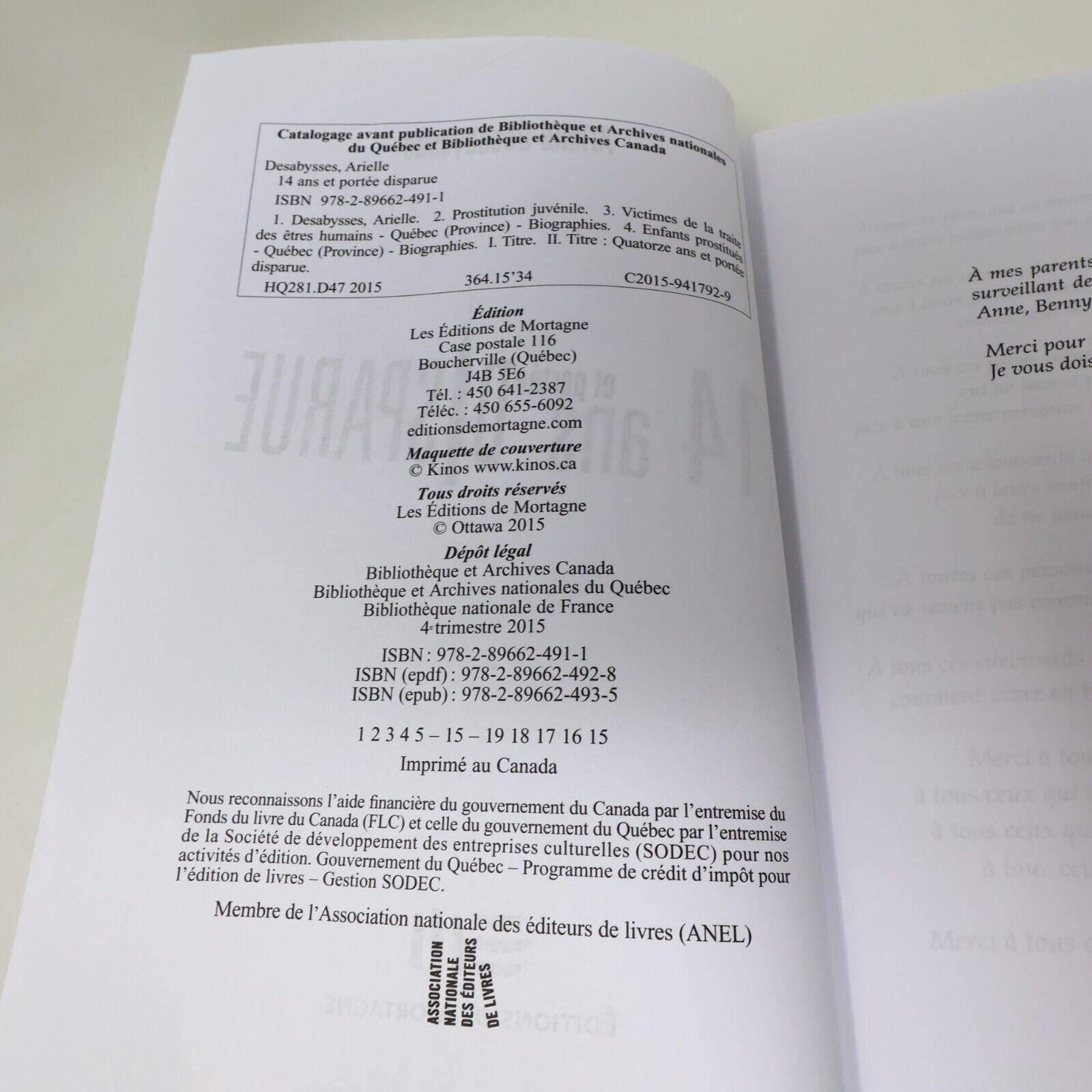 14 Ans et Portée Disparue Arielle Desabysses 2015 De Mortagne Français Paperback