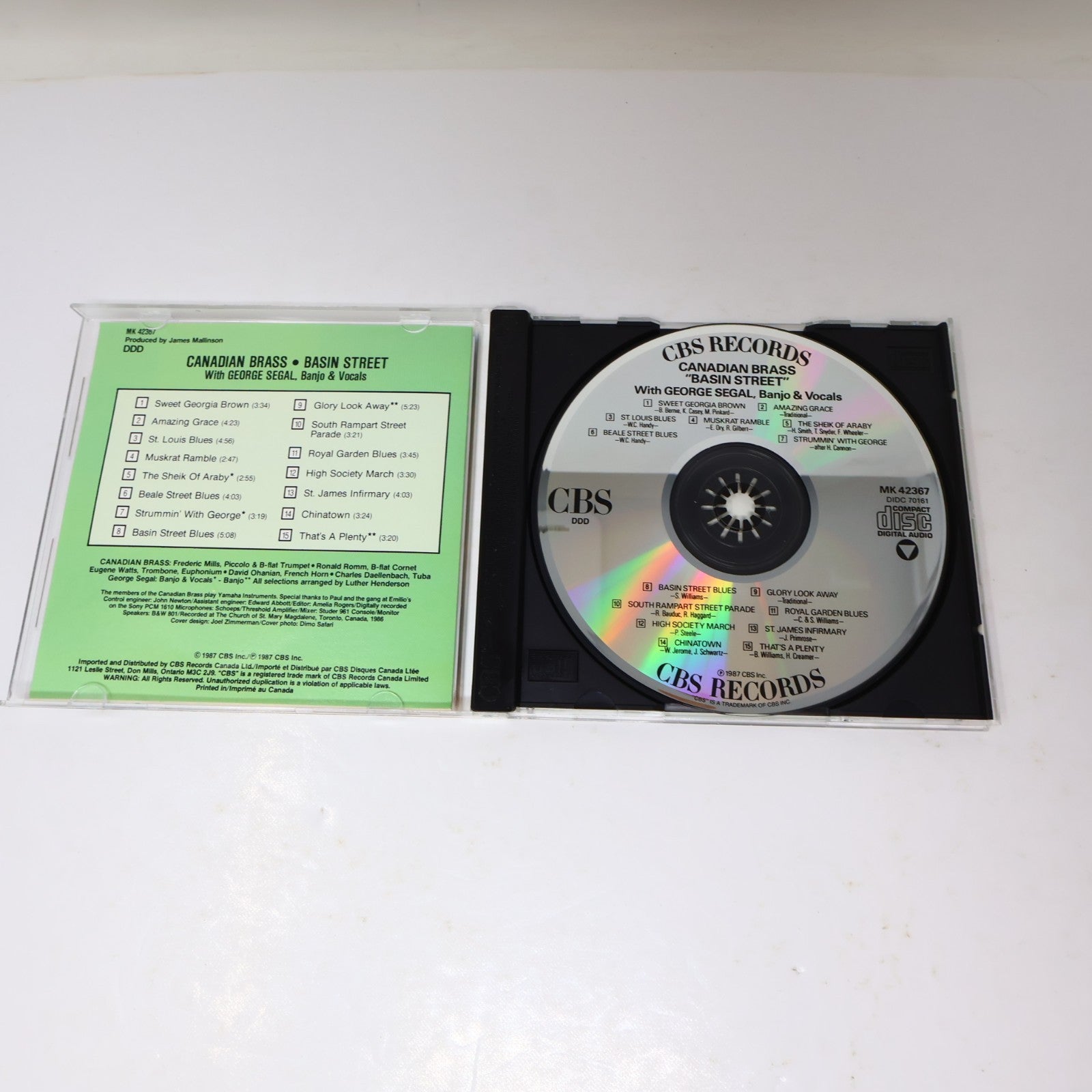 Basin Street CD Canadian Brass/George Segal CBS 1987 Jazz Classical MK 42367