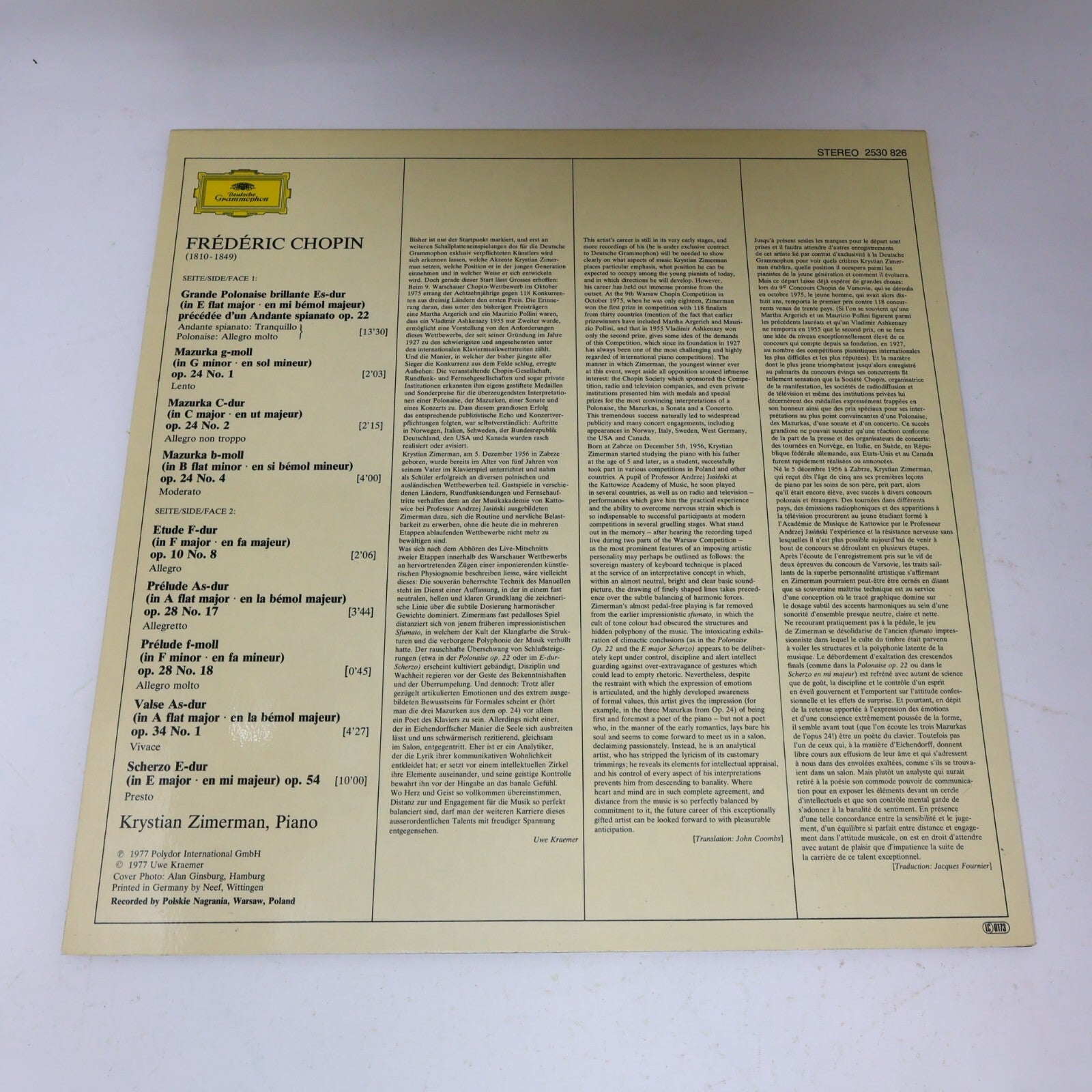 Frédéric Chopin Krystian Zimerman Piano Polonaise Préludes LP Record 2530 826