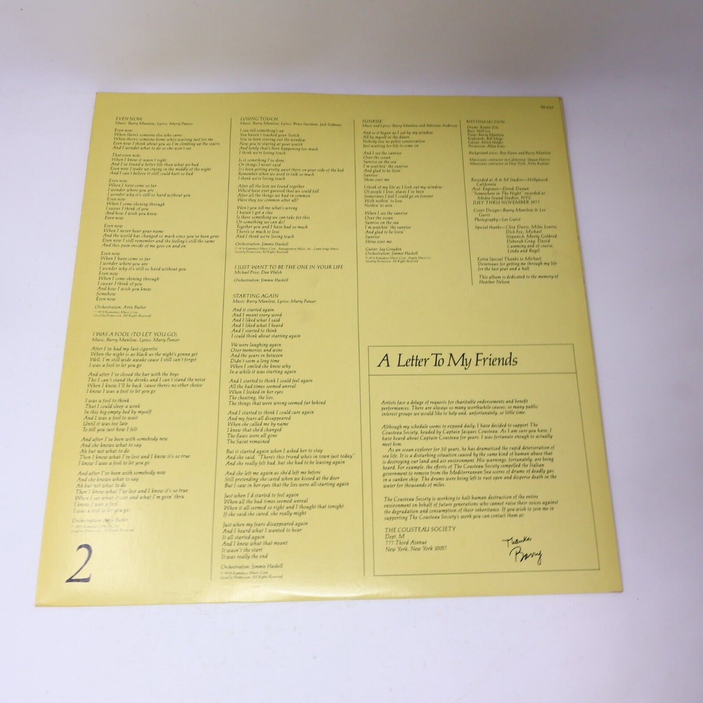 Barry Manilow Even Now LP Record Vinyl Arista AB 4164 Canada Copacabana 1978