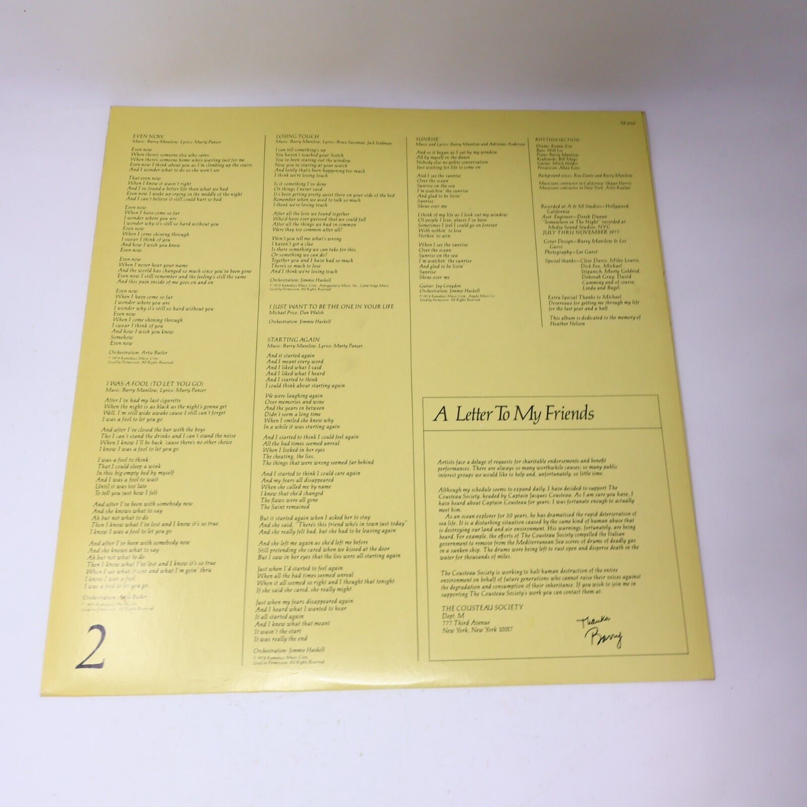 Barry Manilow Even Now LP Record Vinyl Arista AB 4164 Canada Copacabana 1978