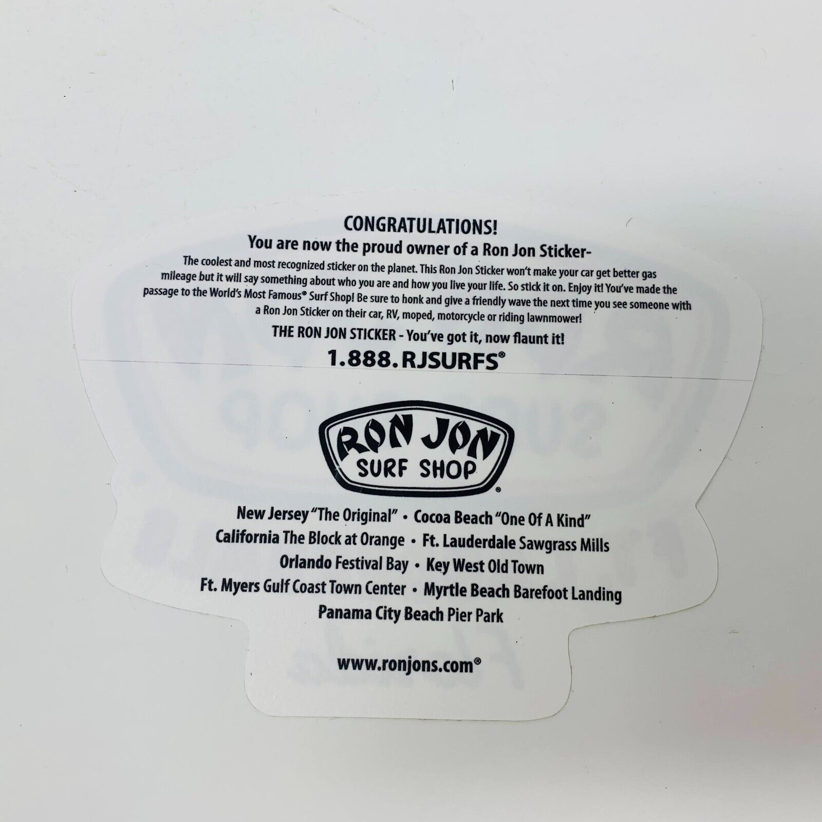 Lot of 2 Ron Jon Surf Shop Stickers 50th Anniversary/FT. Lauderdale Florida