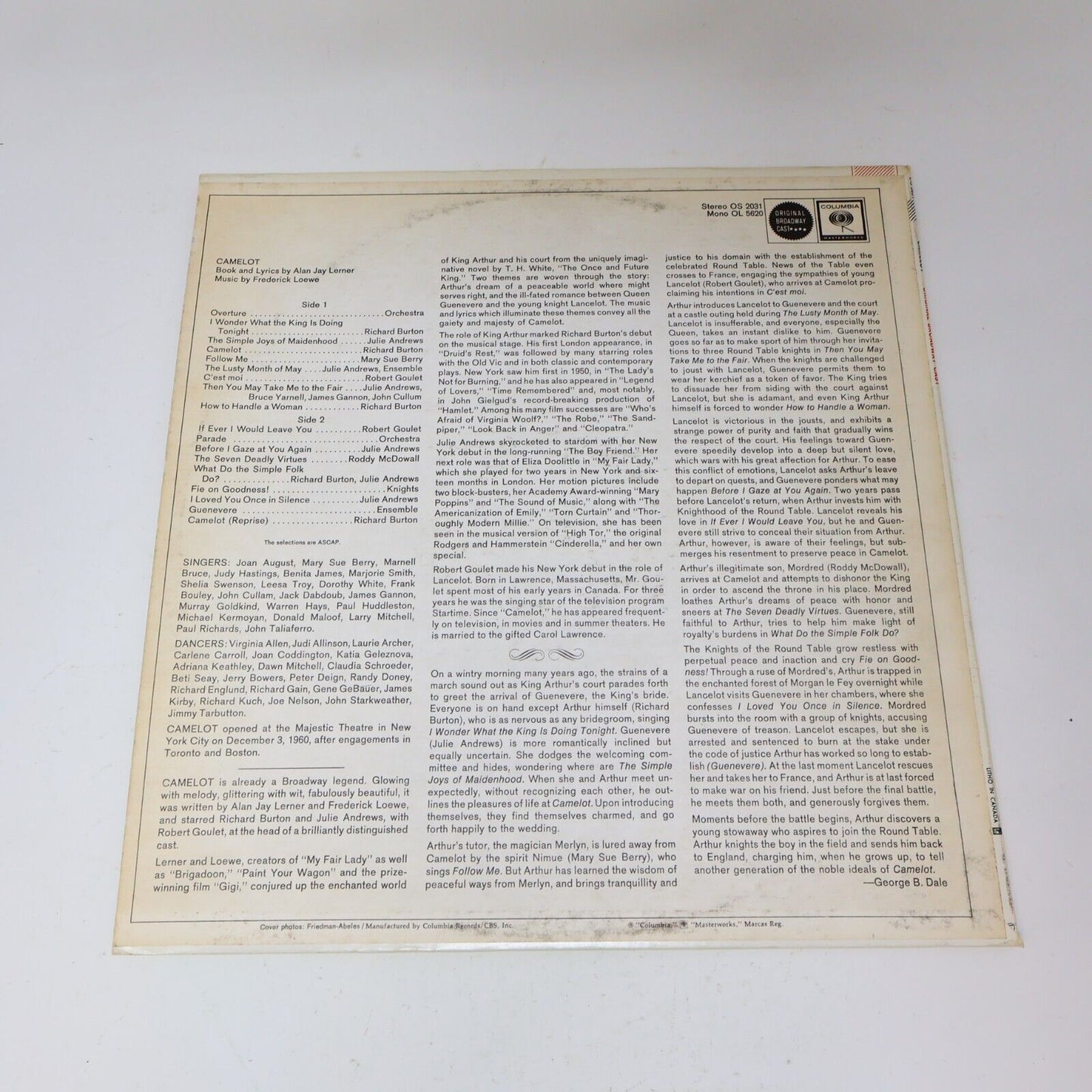 Julie Andrews/Richard Burton/Lerner/Loewe Camelot Broadway Cast LP Record OS2031