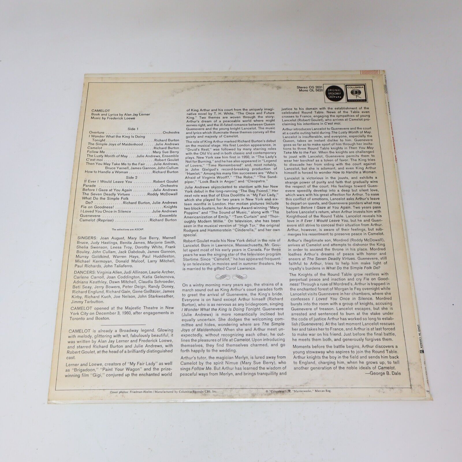 Julie Andrews/Richard Burton/Lerner/Loewe Camelot Broadway Cast LP Record OS2031