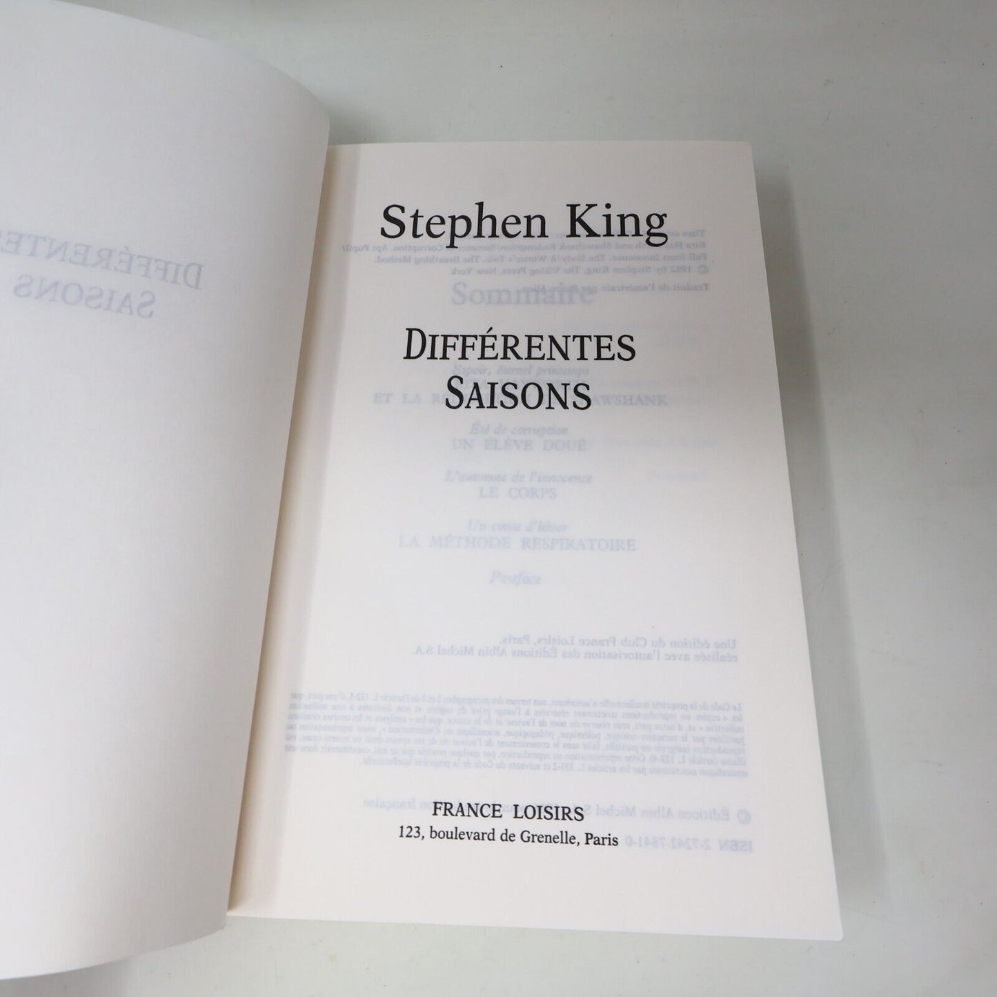 1994 Différentes Saisons de Stephen King Hardcover HC France Loisirs Horreur 90s