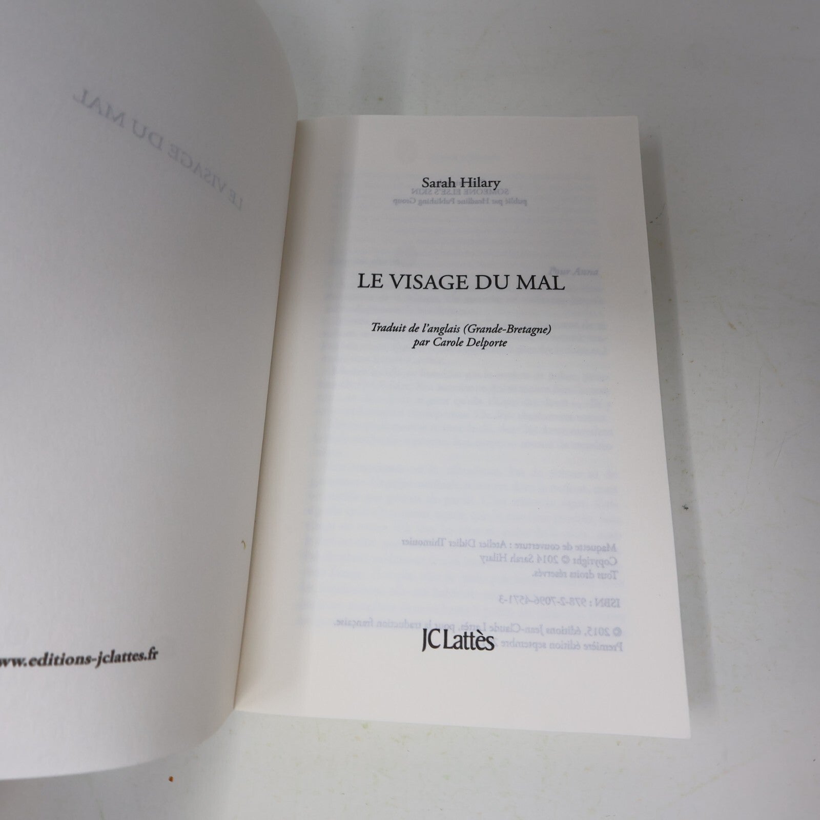 2015 Le Visage du Mal Sarah Hilary Roman Policier Crime 1ère Édition Jc Lattes