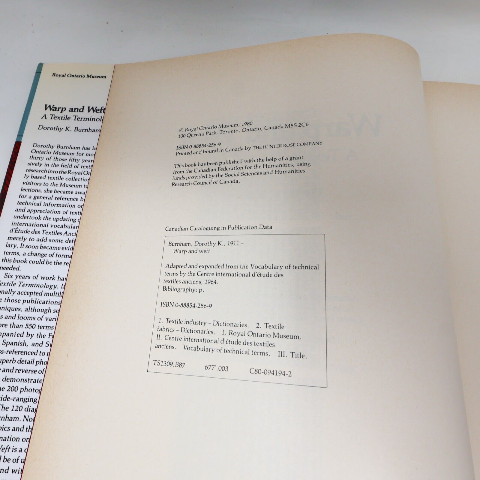 1980 Warp and Weft a Textile Terminology by Dorothy K. Burnham Hardcover HC ROM