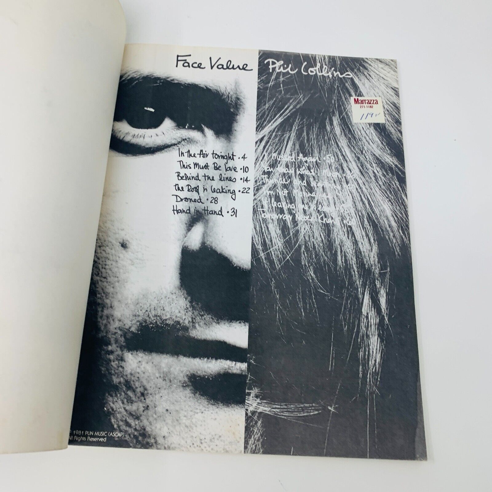 1981 Face Value Phil Collins Songbook Sheet Music Piano Vocal Guitar PB VF0897
