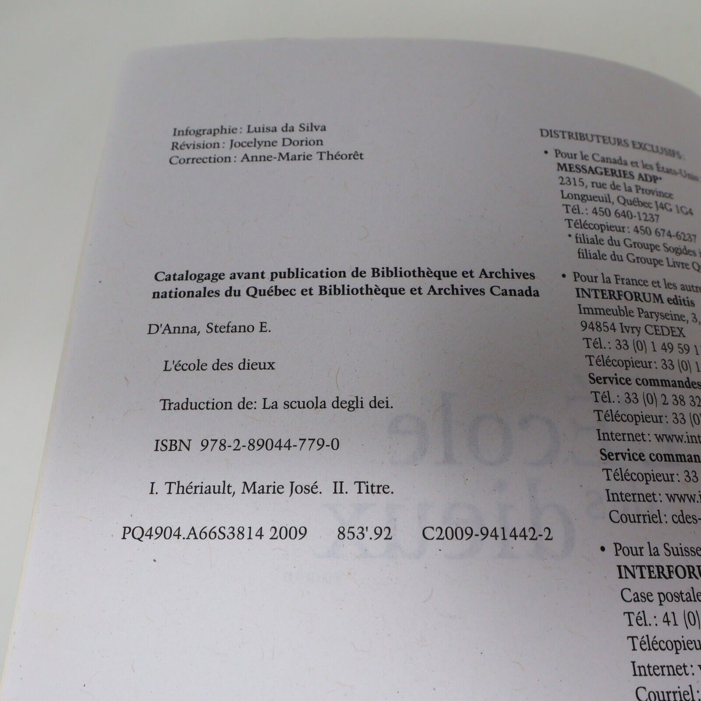 2009 L'École des Dieux de Stefano Elio D'Anna Paperback PB Le Jour Spiritualité