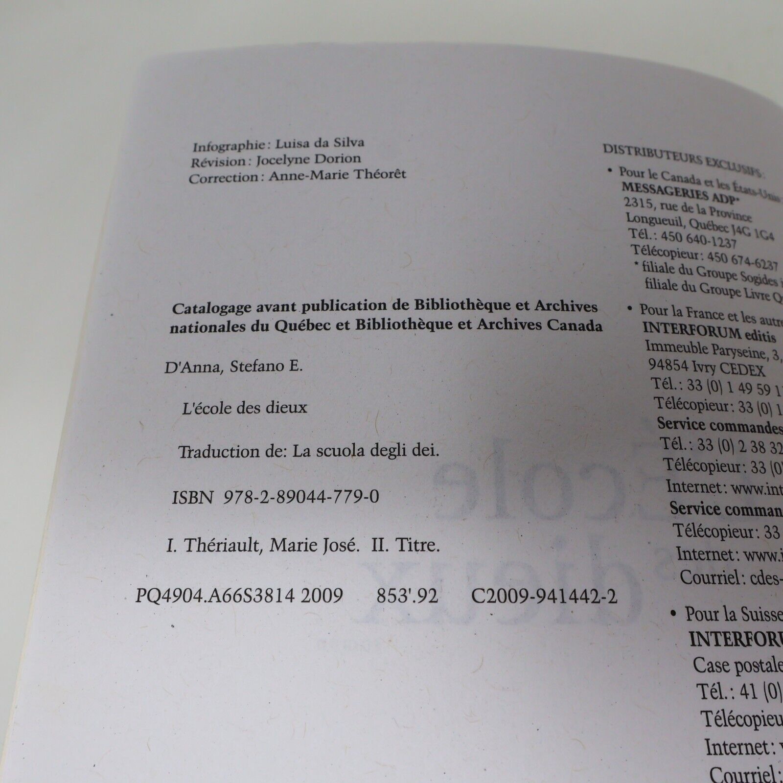 2009 L'École des Dieux de Stefano Elio D'Anna Paperback PB Le Jour Spiritualité