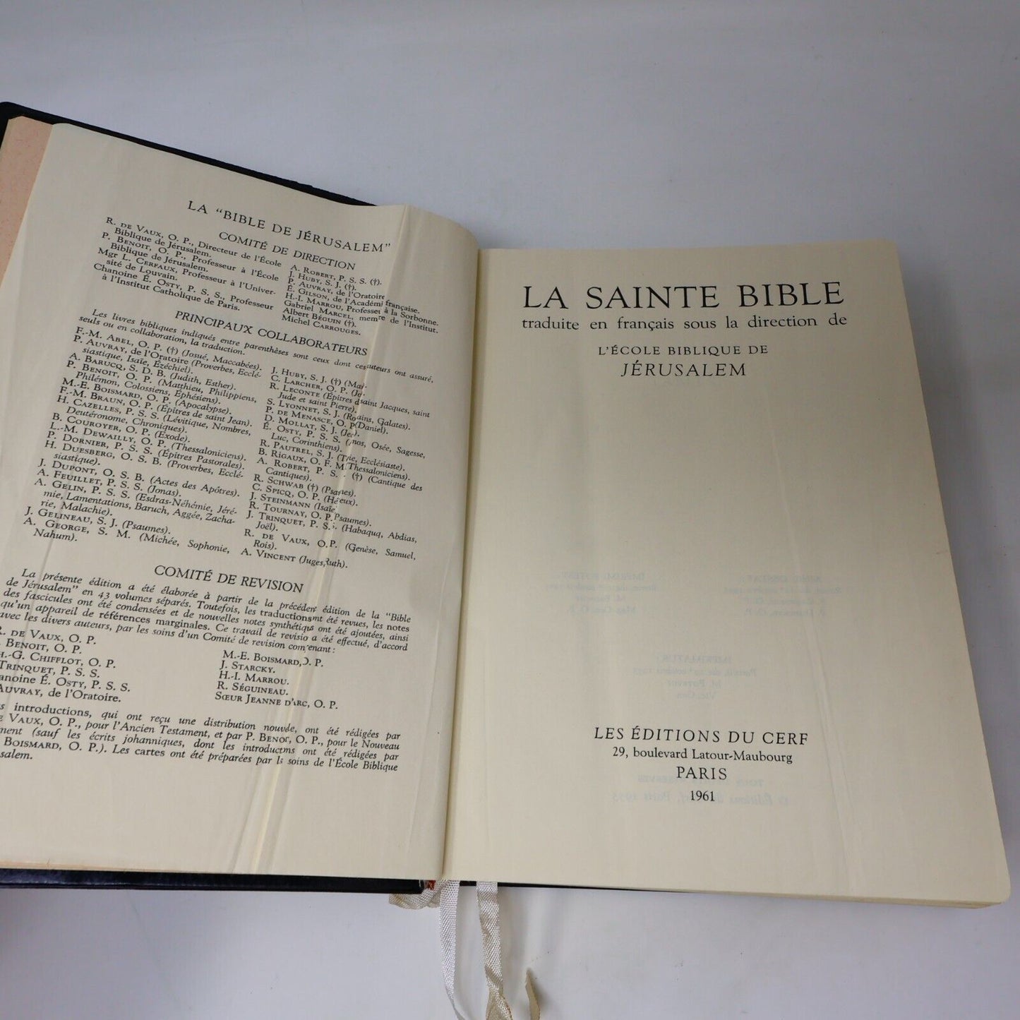 1962 La Sainte Bible Les Éditions du Cerf Religion Français Livre Hardcover HC