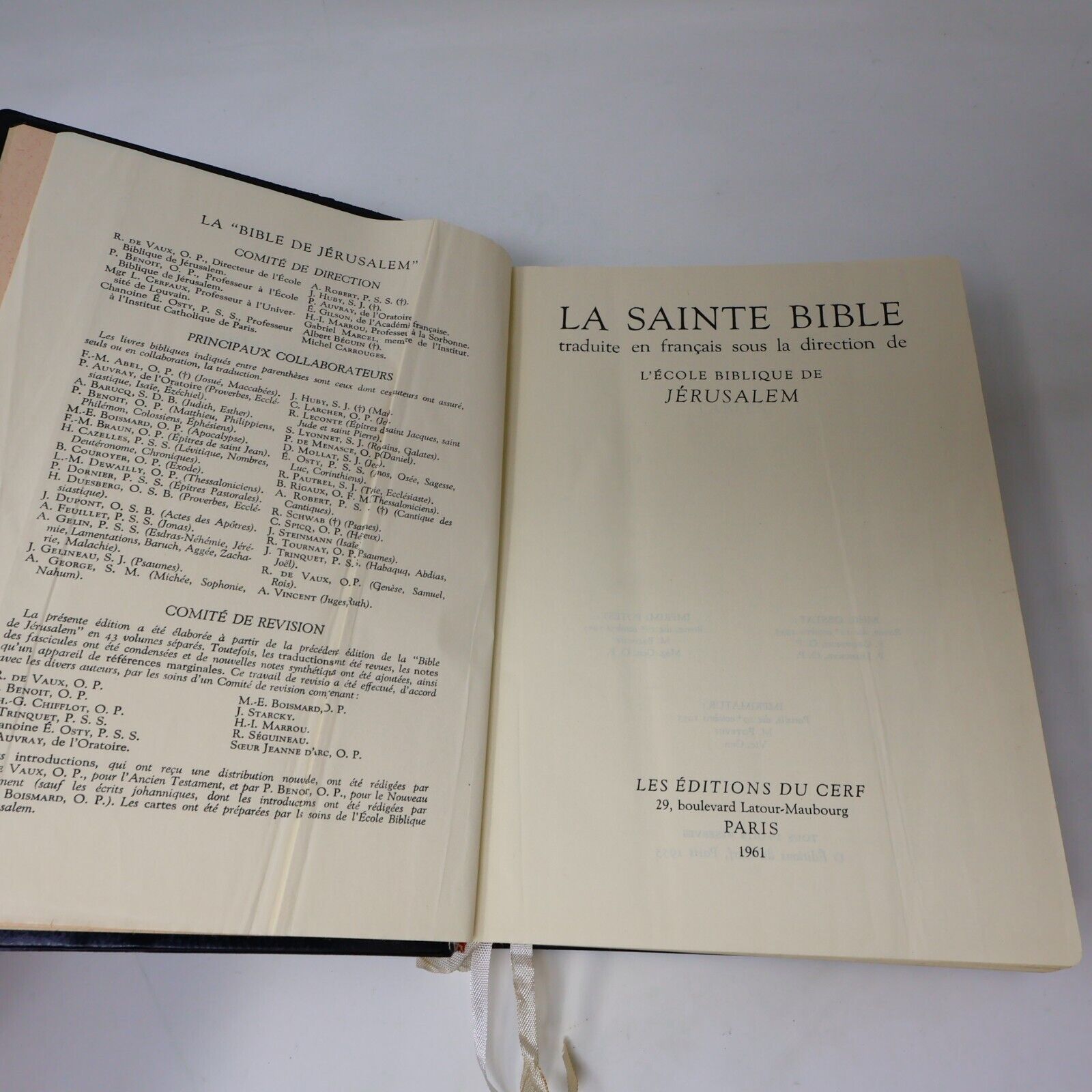 1962 La Sainte Bible Les Éditions du Cerf Religion Français Livre Hardcover HC