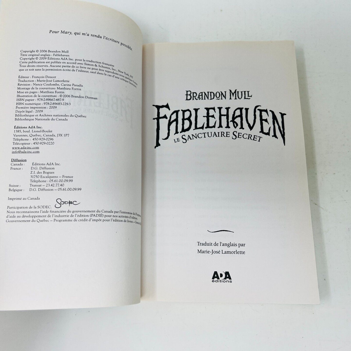 2009 Fablehaven #1 Le Sanctuaire Secret de Brandon Mull en Français/French Ada