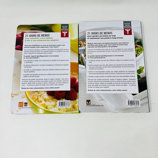 Lot de Livres Savoir Quoi Manger Maigrir/Diabète 21 Jours Menus Cuisine Recettes
