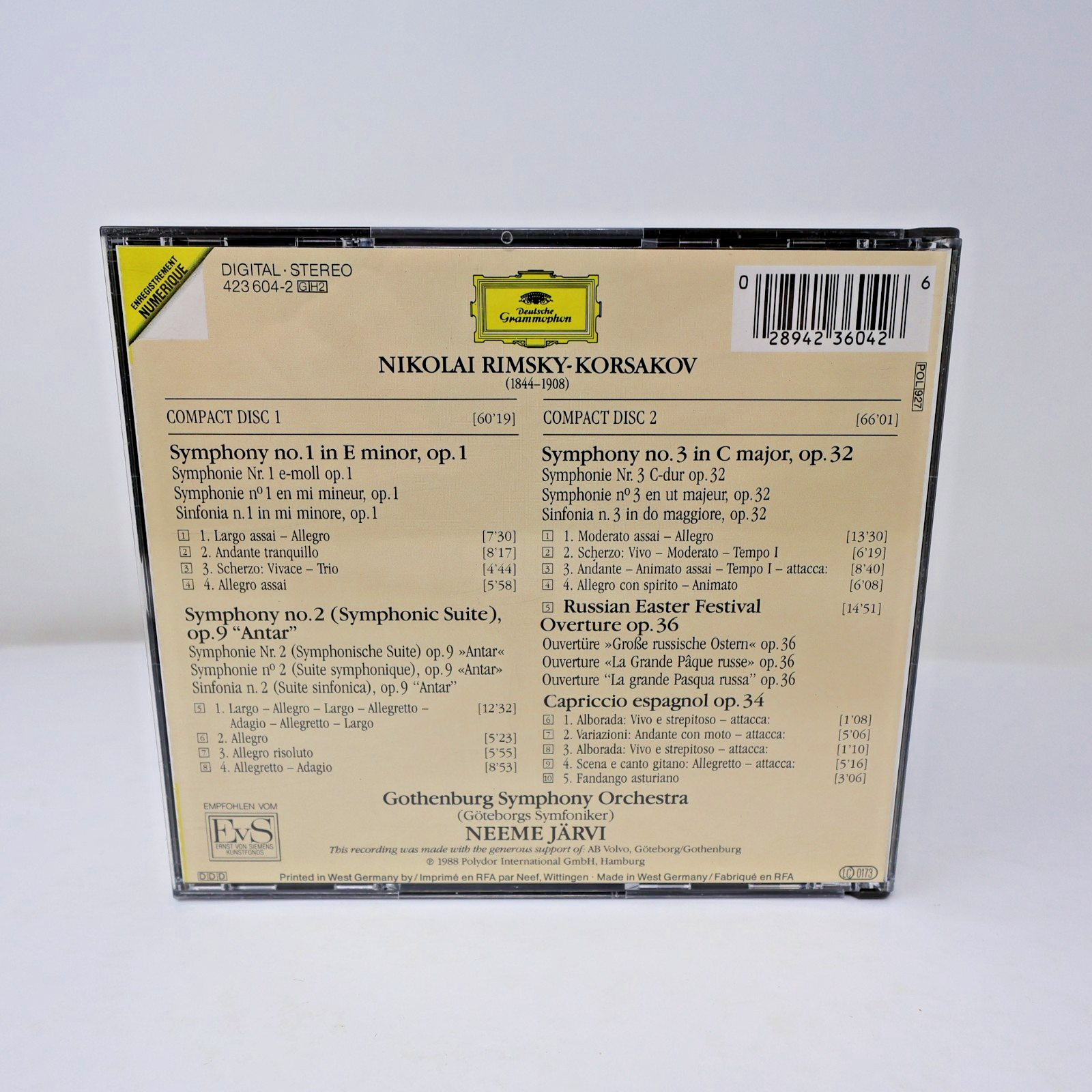 Rimsky-Korsakov 3 Symphonies CD Neeme Järvi/Gothenburg Symphony Orchestra 1988