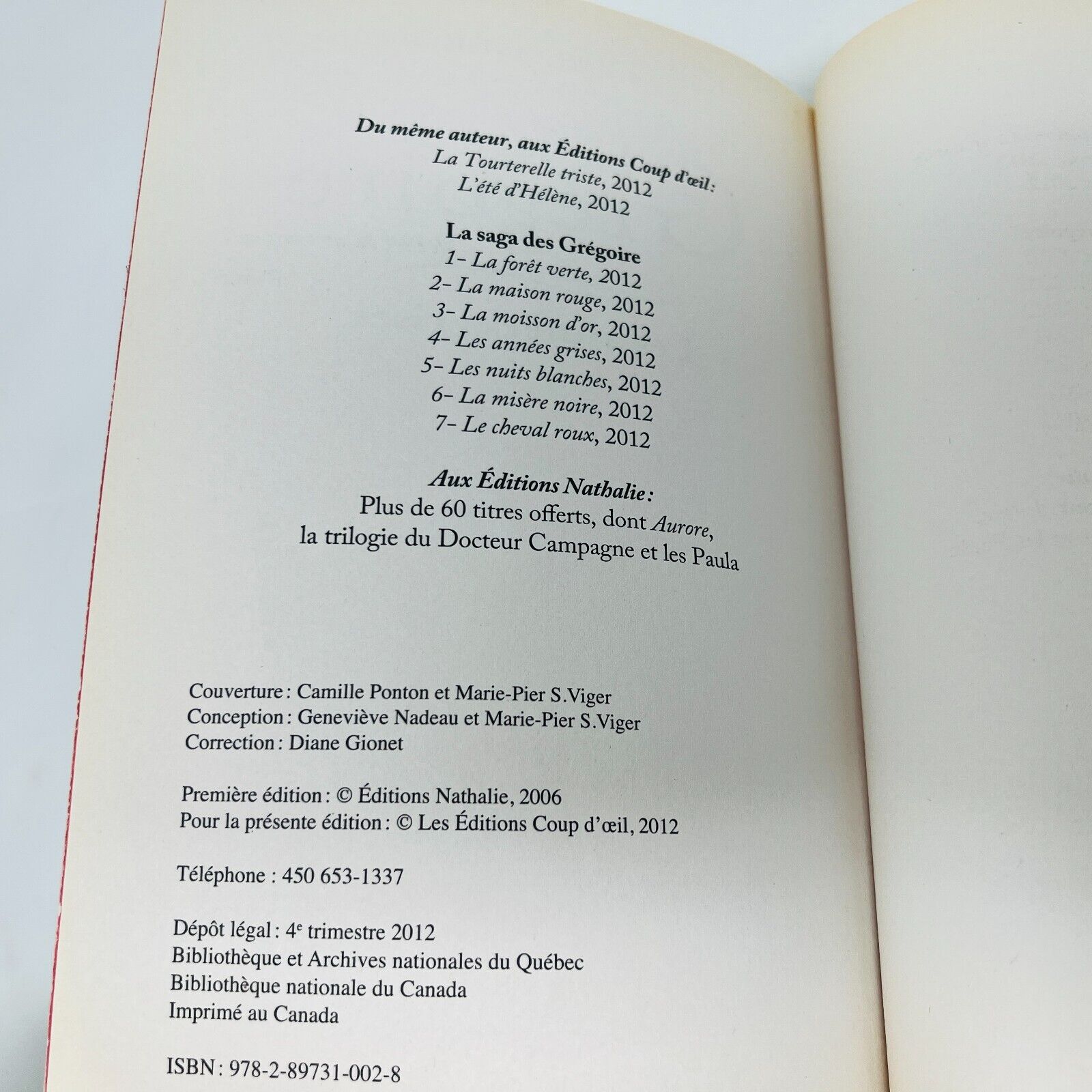 2012 La Saga des Grégoire #4 Les Années Grises de André Mathieu Coup d'Oeil PB