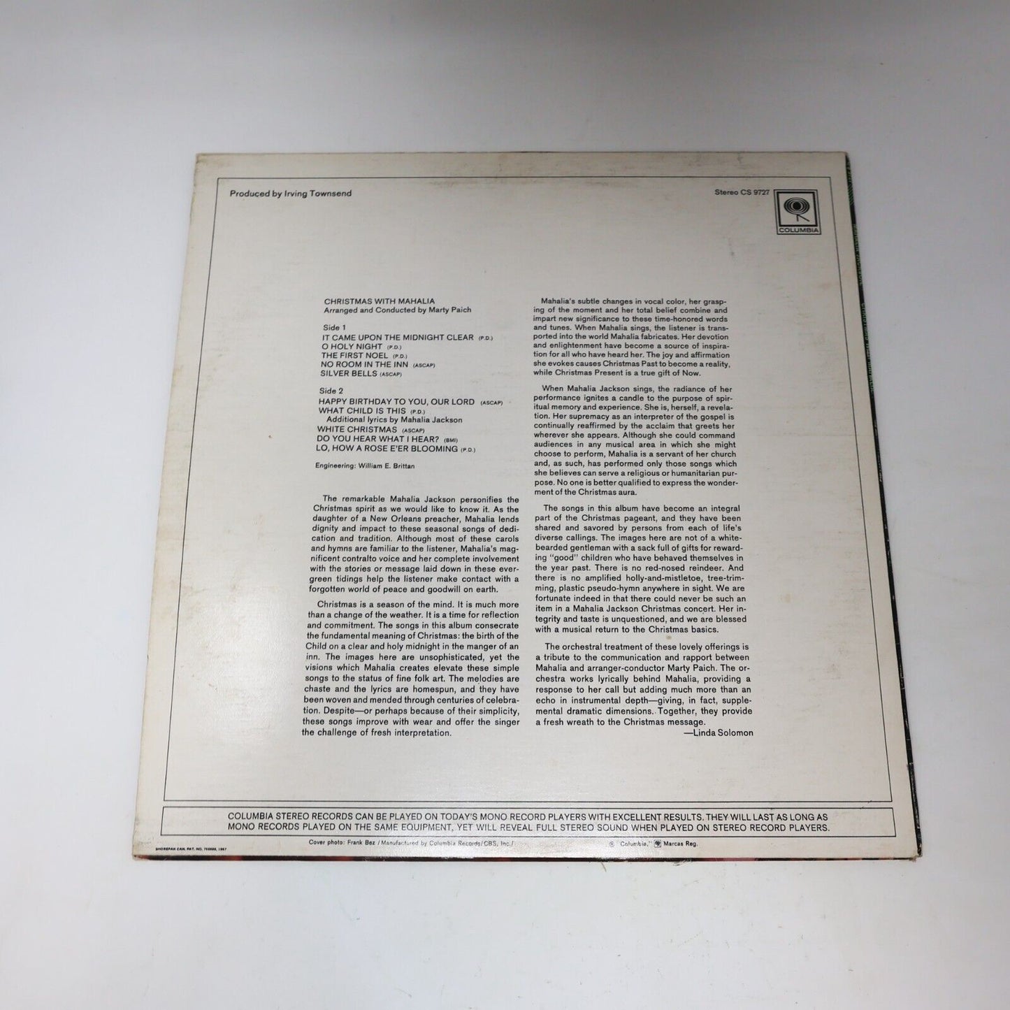 Christmas With Mahalia Jackson LP Record 1967 CS 9727 Marty Paich Silver Bells