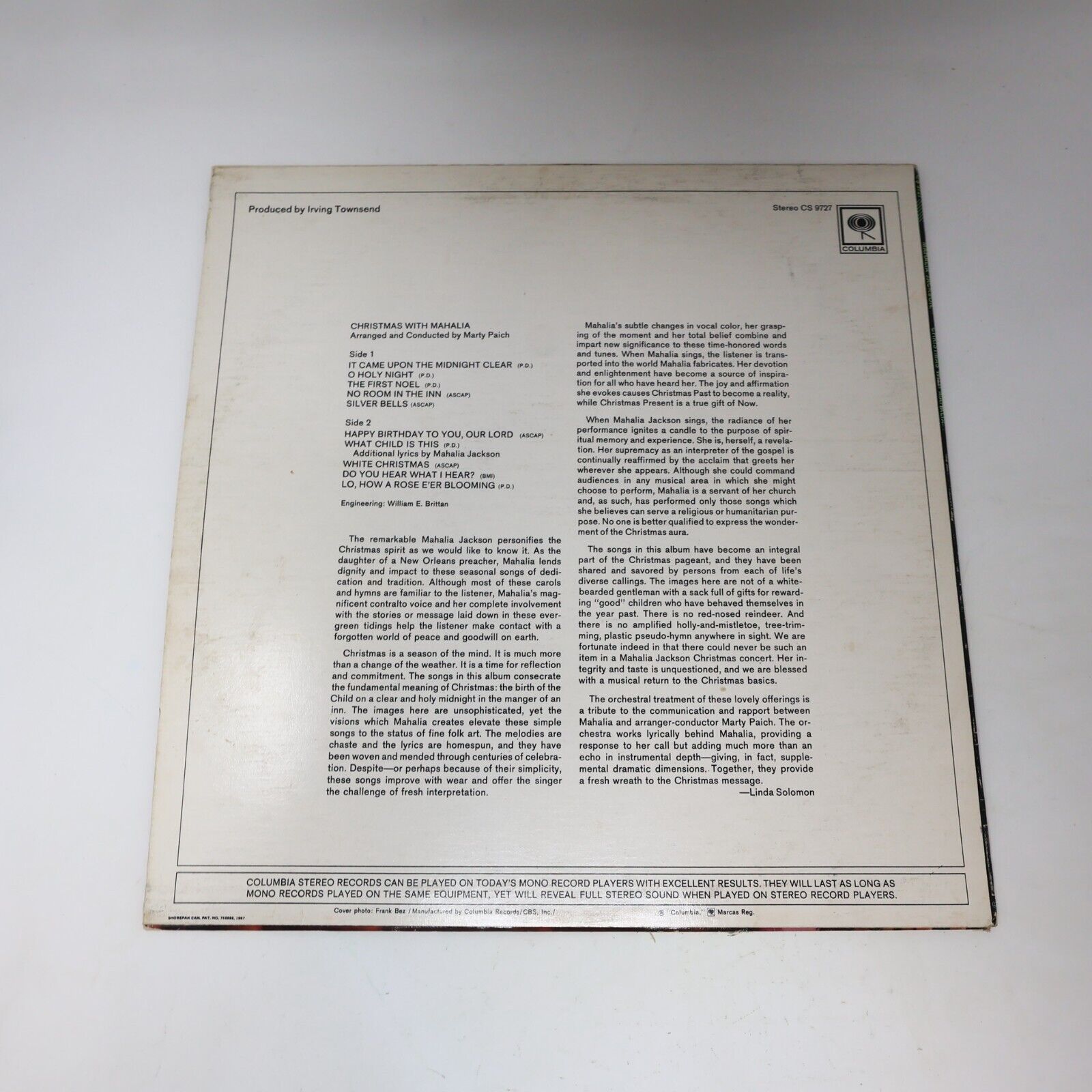 Christmas With Mahalia Jackson LP Record 1967 CS 9727 Marty Paich Silver Bells
