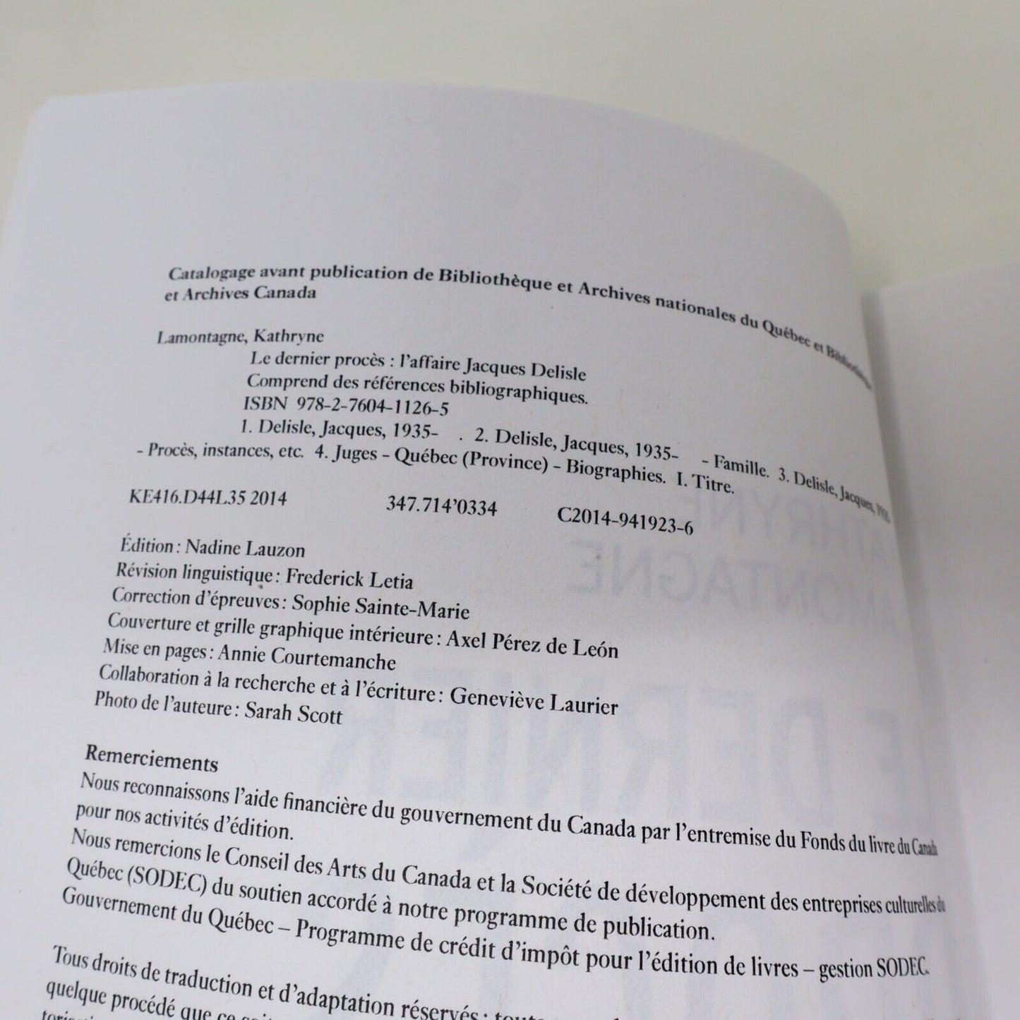 2014 Le Dernier Procès l'Affaire Jacques Delisle Kathryne Lamontagne Stanké PB