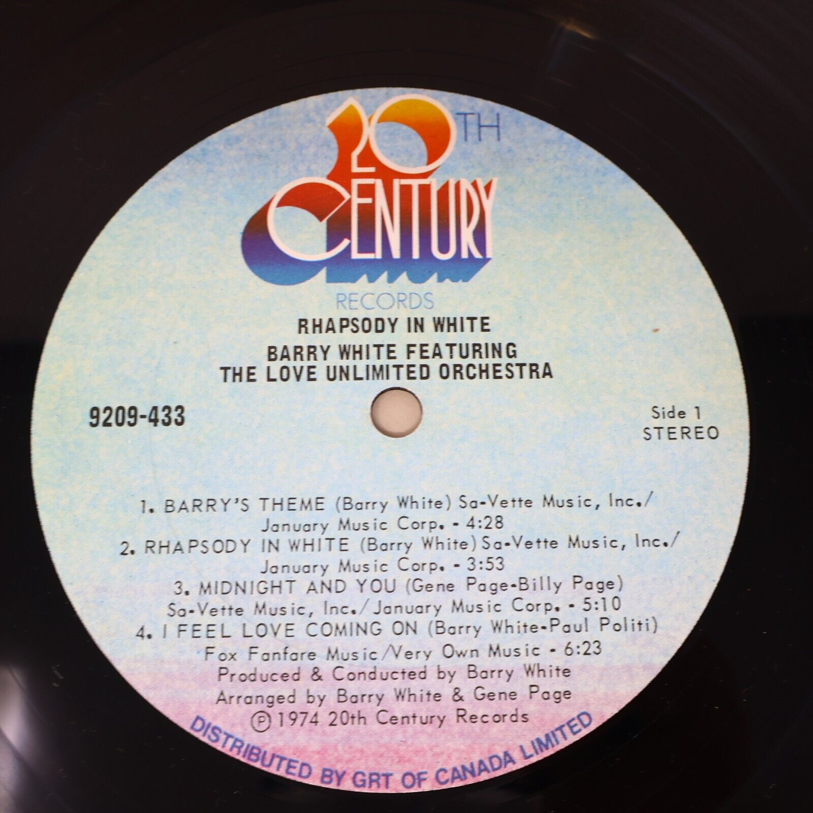 The Love Unlimited Orchestra Rhapsody in White Record 9209-433 Canada 1974 Barry
