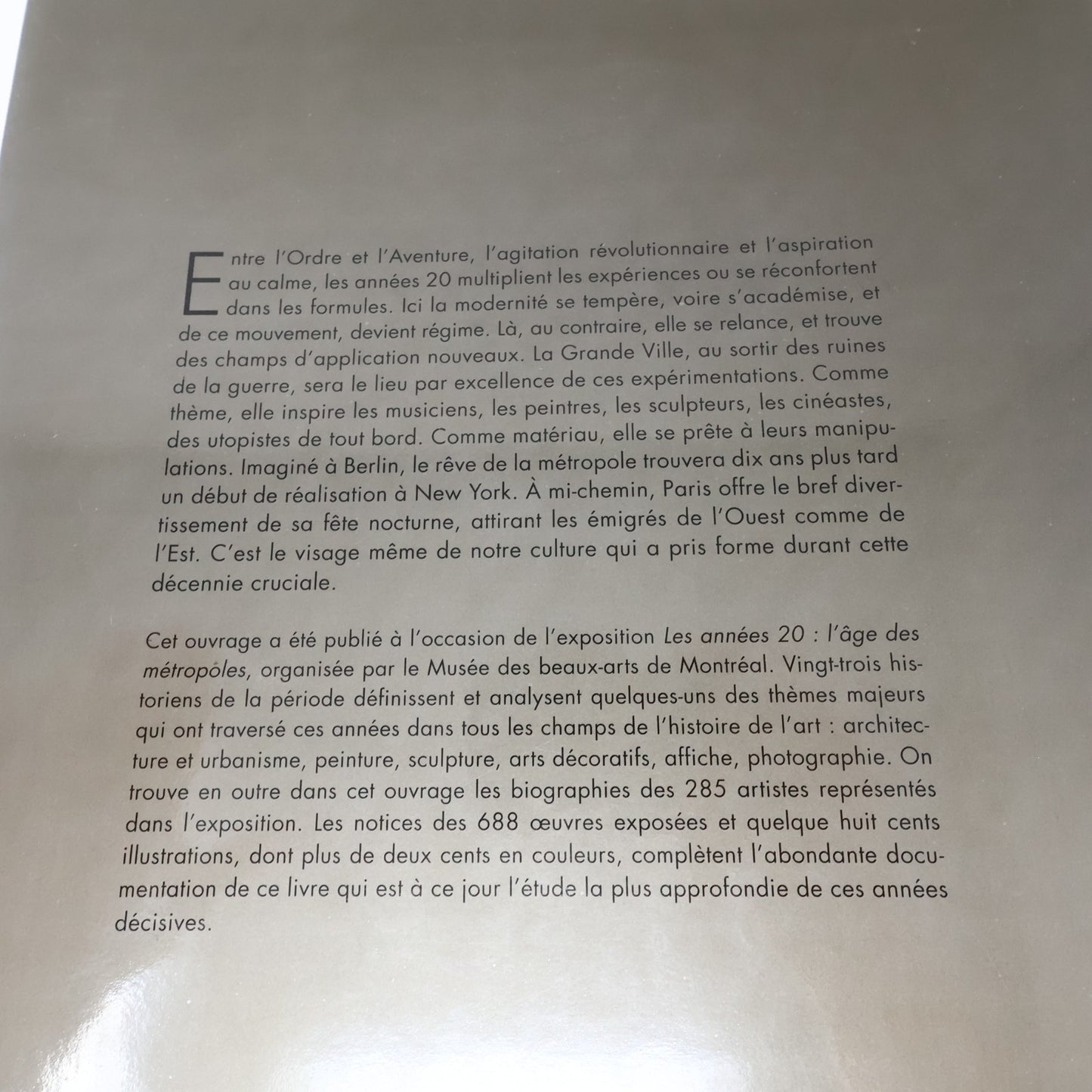 Les Années 20 L'âge des Métropoles MBAM Catalogue Exposition 1991 HC Français