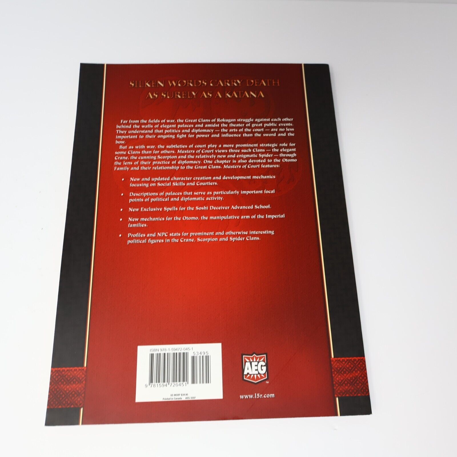 2008 Legend of the Five Rings Masters of Court L5R Fantasy RPG 3rd Ed AEG Book