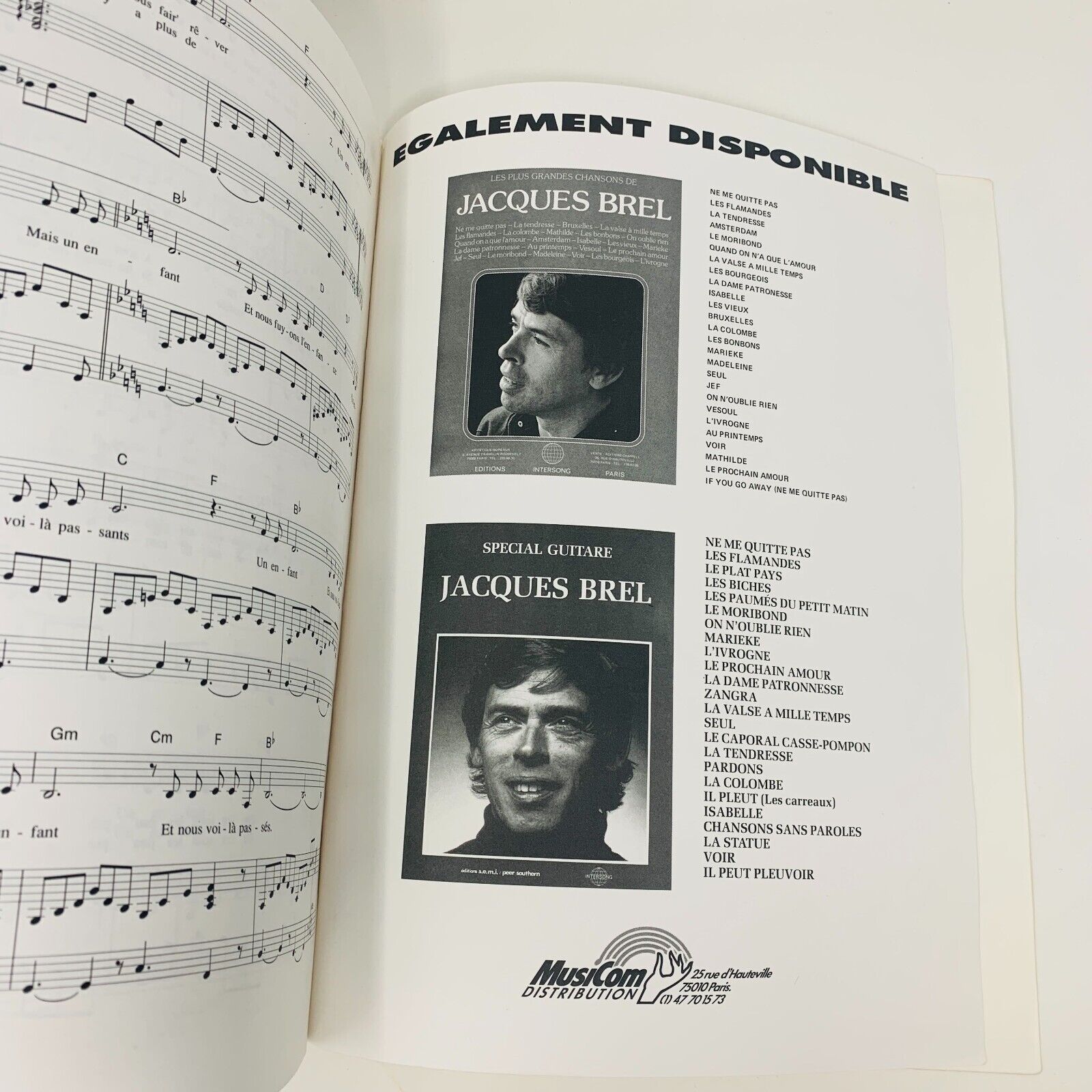1992 Jacques Brel 29 Succès Songbook Partitions Piano MCA Caravelle Music France