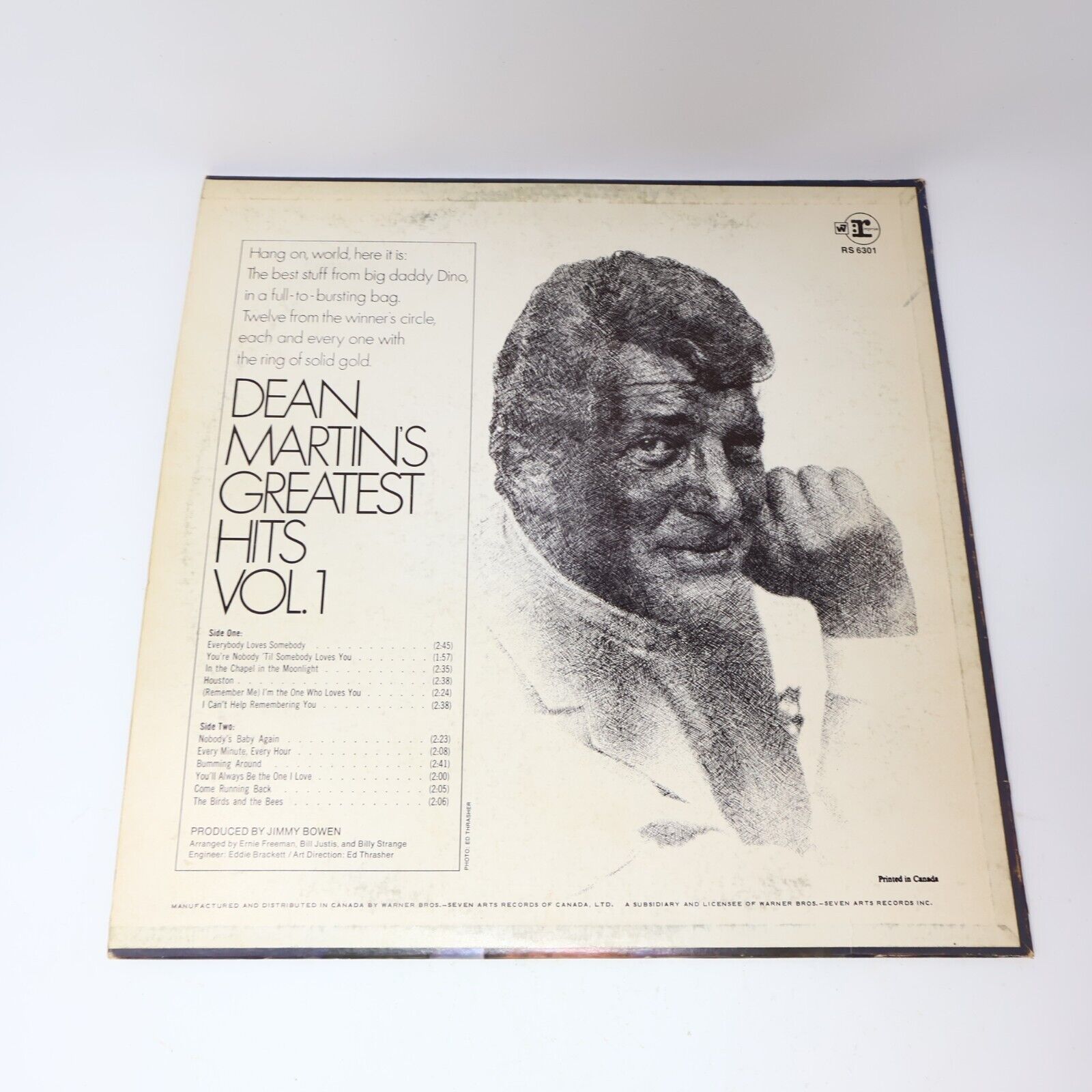 Dean Martin's Greatest Hits! Vol. 1 LP Record Vinyl 1968 Reprise Canada RS 6301