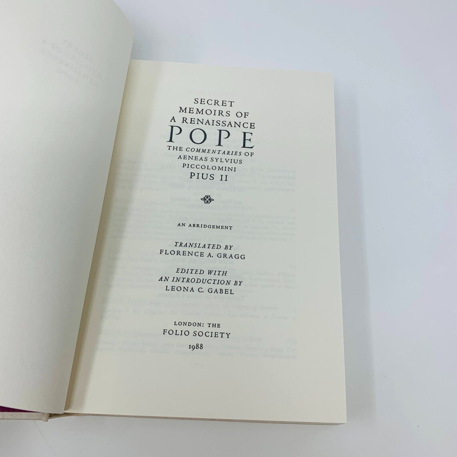 1991 Folio Society Secret Memoirs of a Renaissance Pope Hardcover Piccolomini