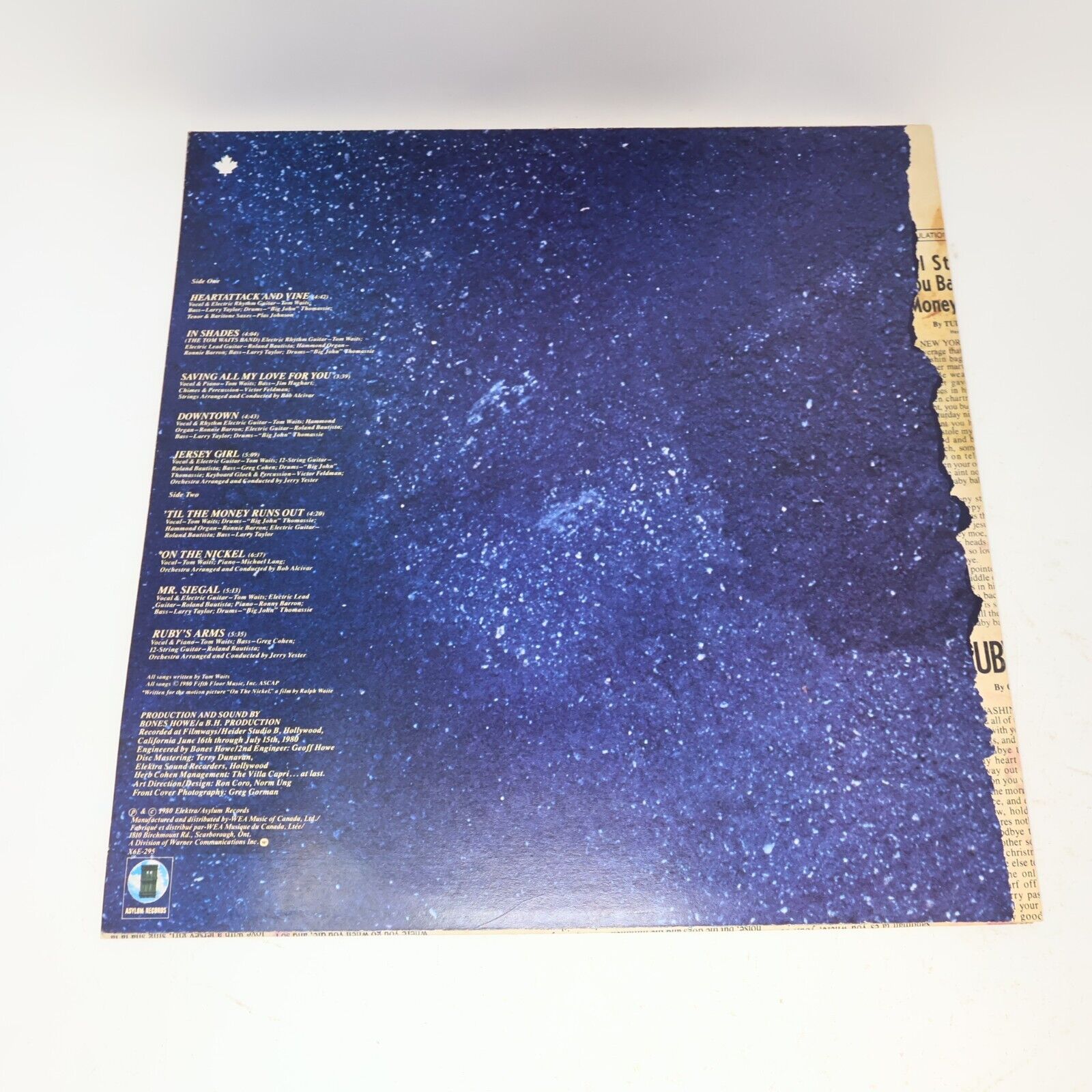 Tom Waits Heartattack And Vine LP Record Vinyl Asylum X6E-295 Canada 1980 Rock