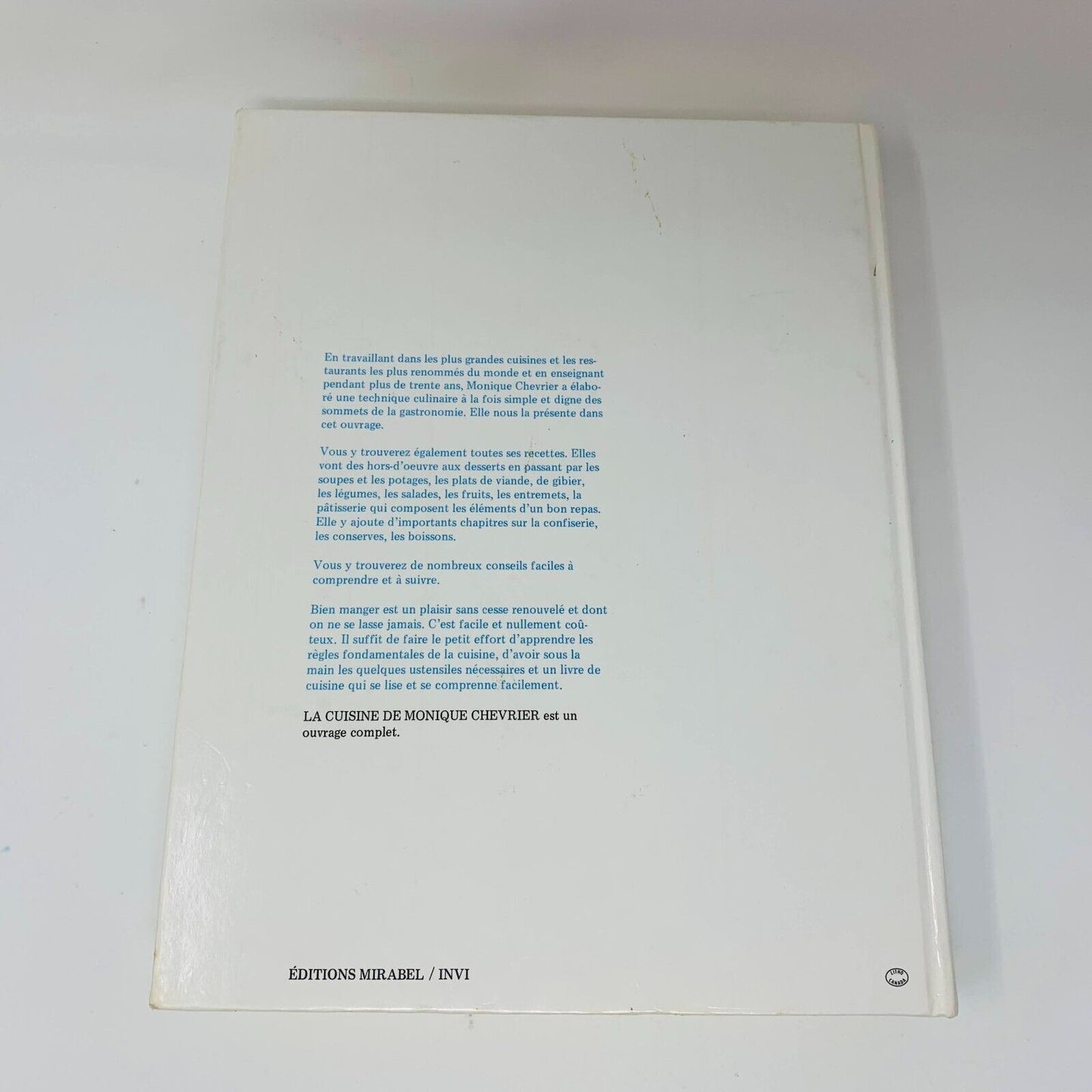 1978 La Cuisine de Monique Chevrier Sa Technique ses Recettes Livre en Français