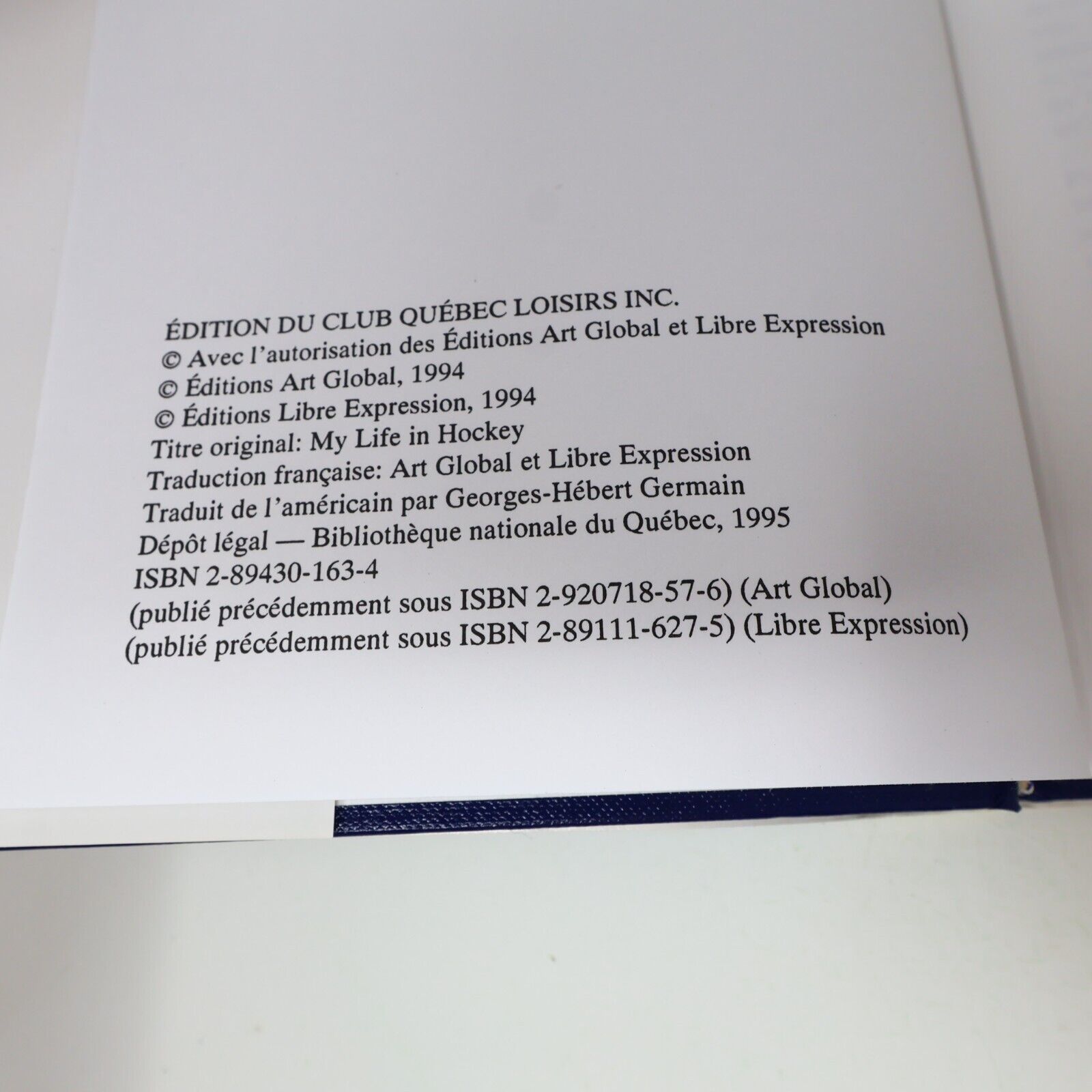 1995 Jean Beliveau une Époque un Regard Turowetz/Goyens Québec Loisirs Hockey HC